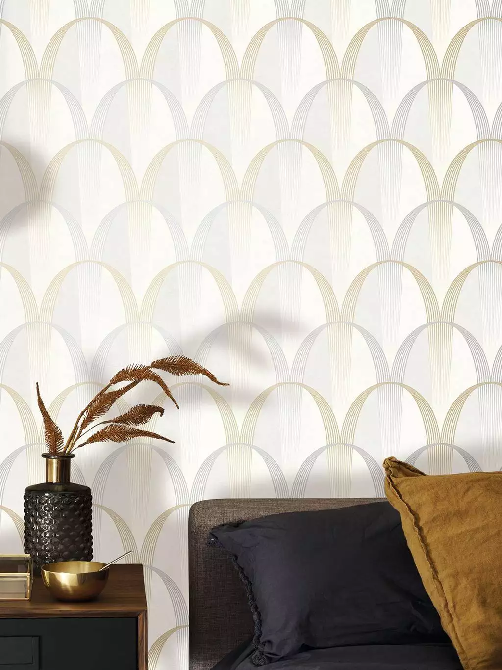 Entrée des Artistes, col. 21 - Bögen - Grafische Muster - Linie - Vorhang - Gold - Silber! - Weiß - Casadeco