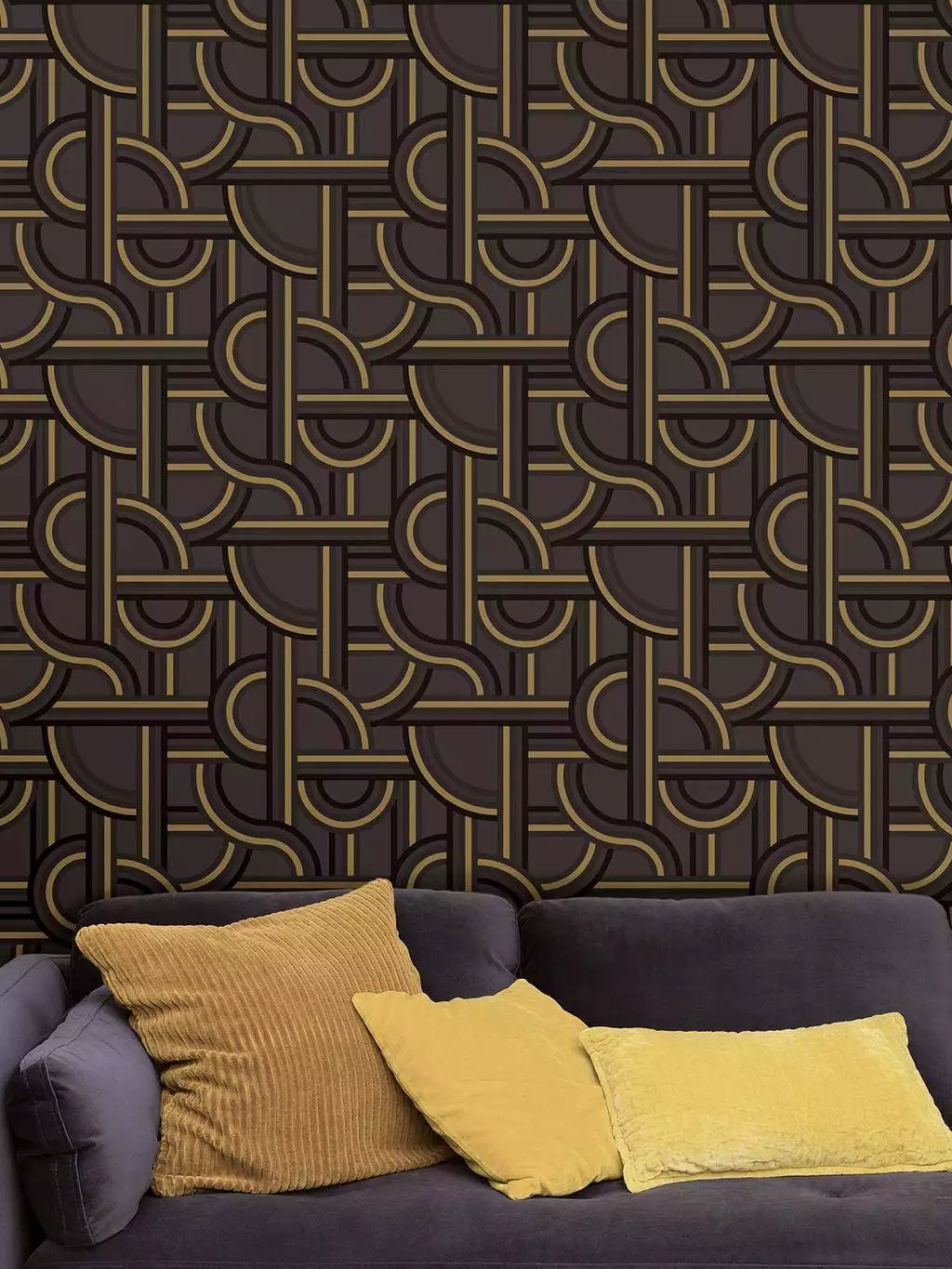 Impass, col. 08 - Bögen - Grafische Muster - Anthrazit - Gold - Schwarz - Caselio