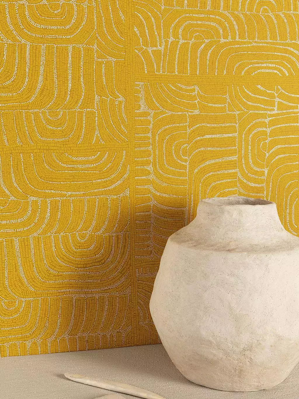 Tehani Calendula, col. 03 - Moderne Muster - Creme - Gelb - Masureel