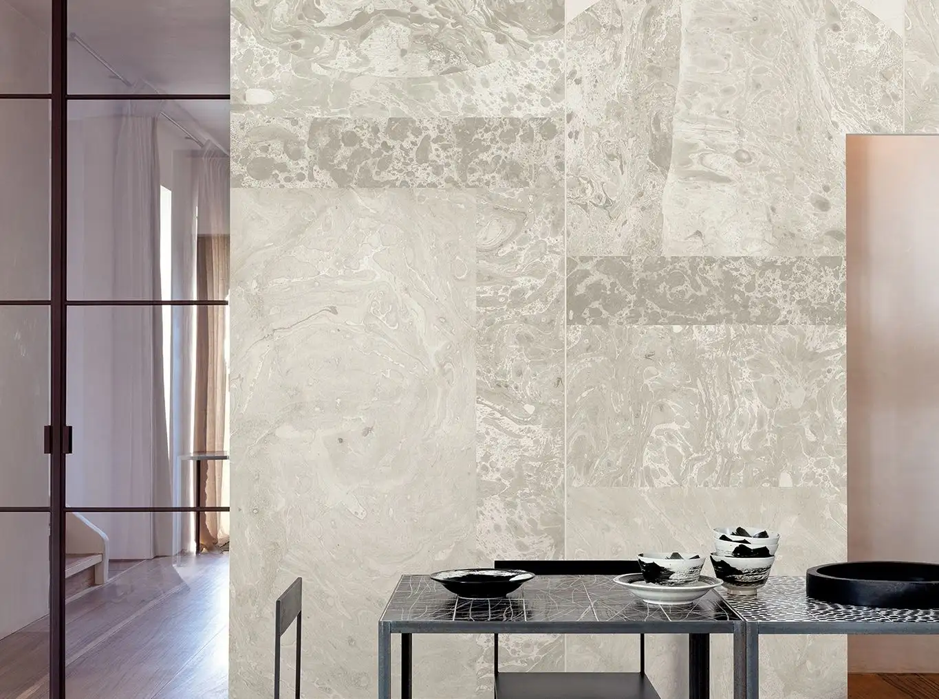 Alicante white, col. 01 - Beton - Graphisch - Steinoptik - Creme - Grau - Masureel