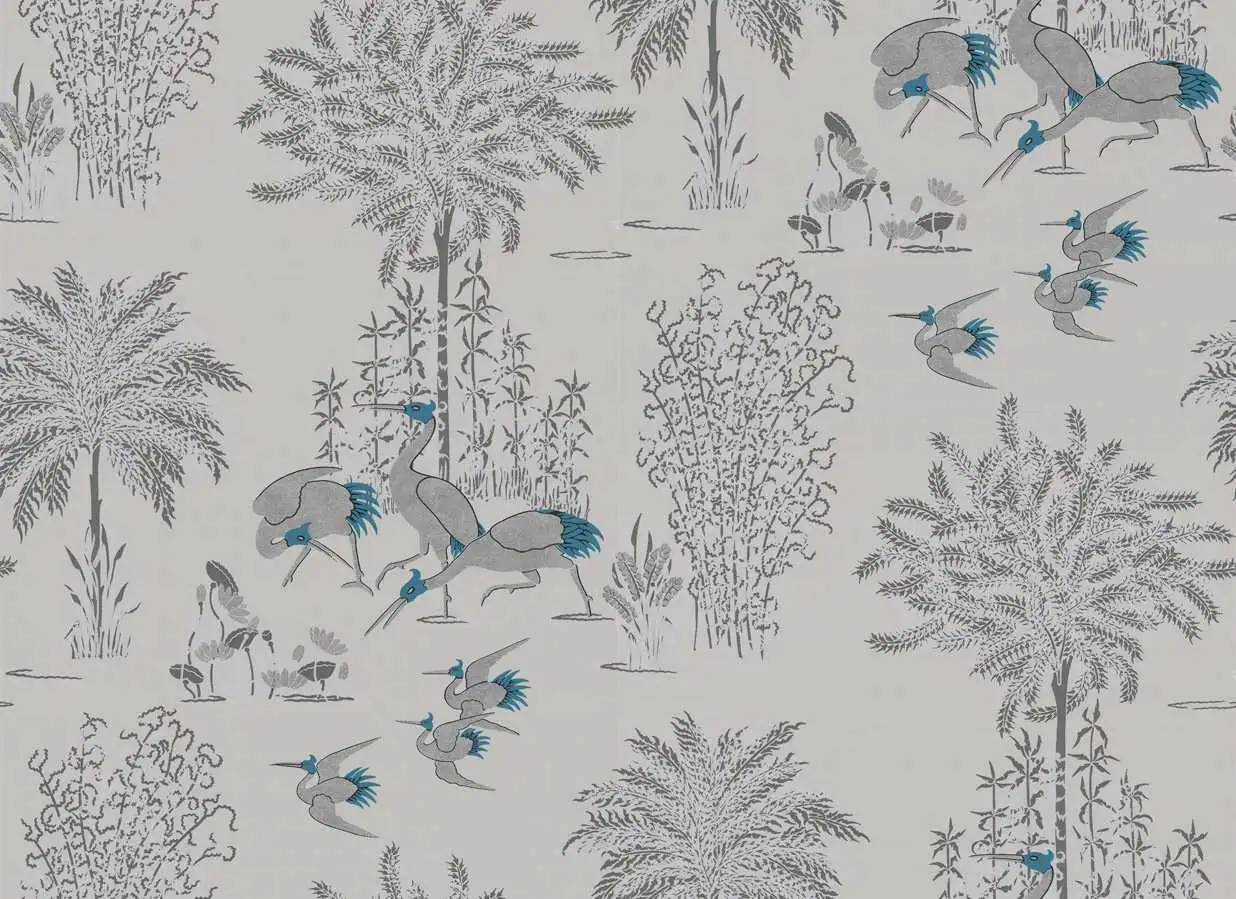 Lavinia, col.04 - Bäume - Tapeten mit Vogelmotiven - Anthrazit - Grau - Silber - Türkis - Osborne & Little