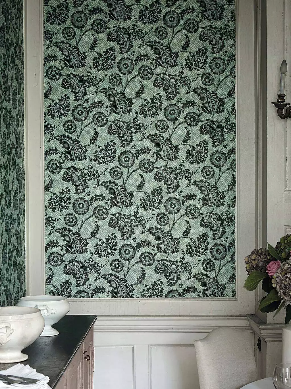 Picadilly c. 1790 - Blumen - Blätter - Florale Muster - Ranken - Türkis - Little Greene