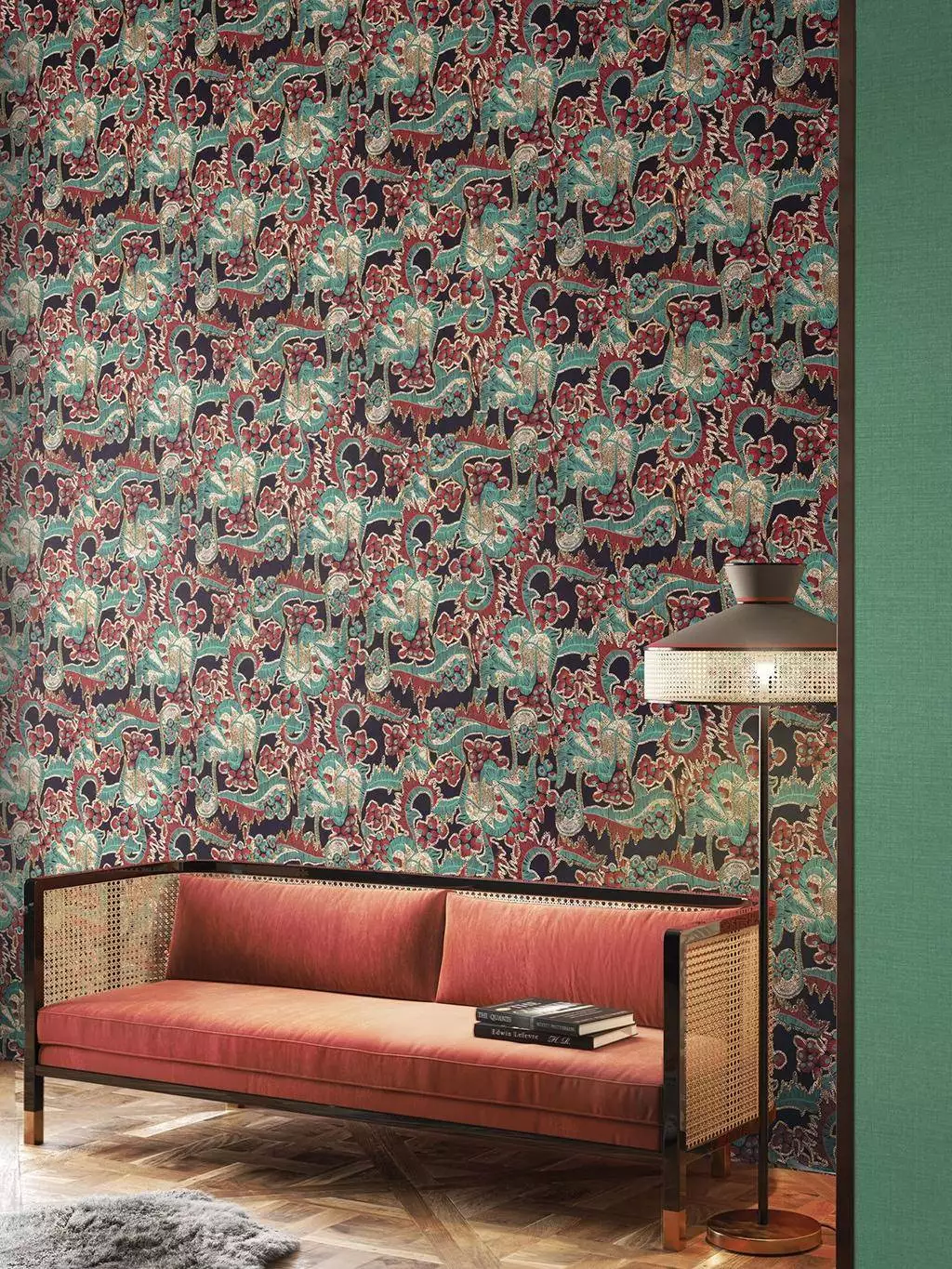 Kimora, col. 01 - Asia - Blumen - Blätter - Braun - Gold - Grün - Rot - Masureel