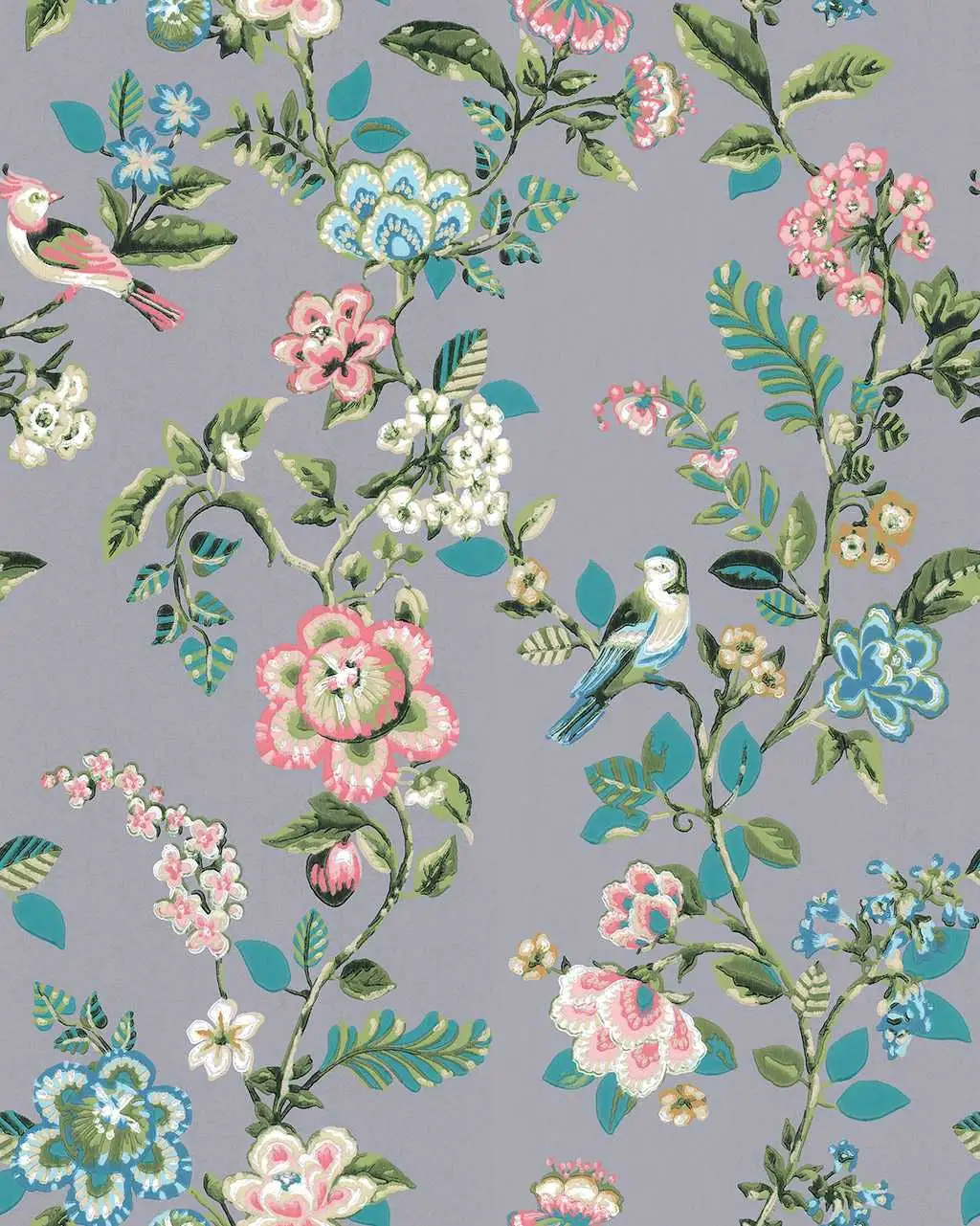 Botanical Print, col.05 - Blätter - Tapeten mit Vogelmotiven - Grau - Multicolor - Pip Studio