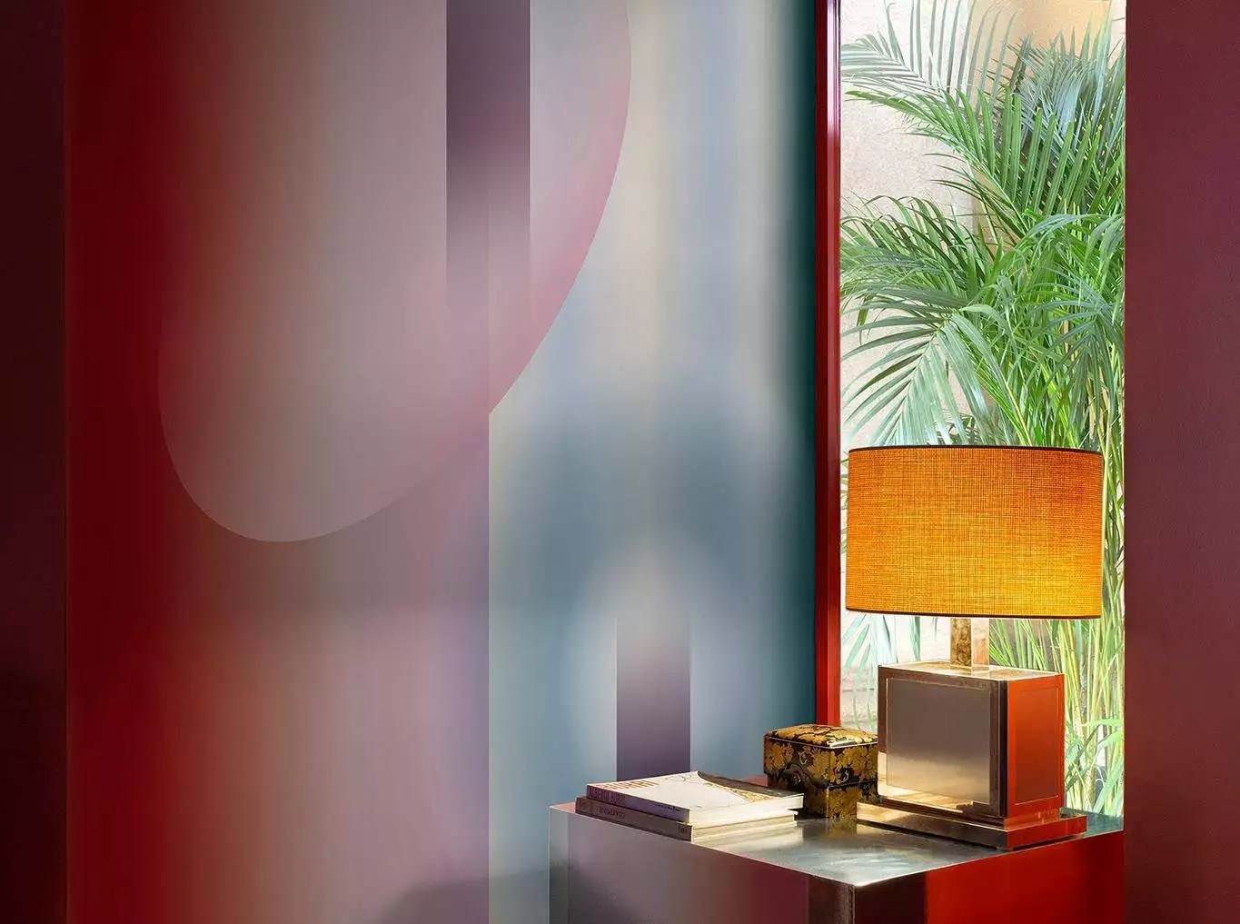 Afterglow - Abstrakt - Bögen - Grafische Muster - Blau - Creme - Lila - Rot - wall & decò