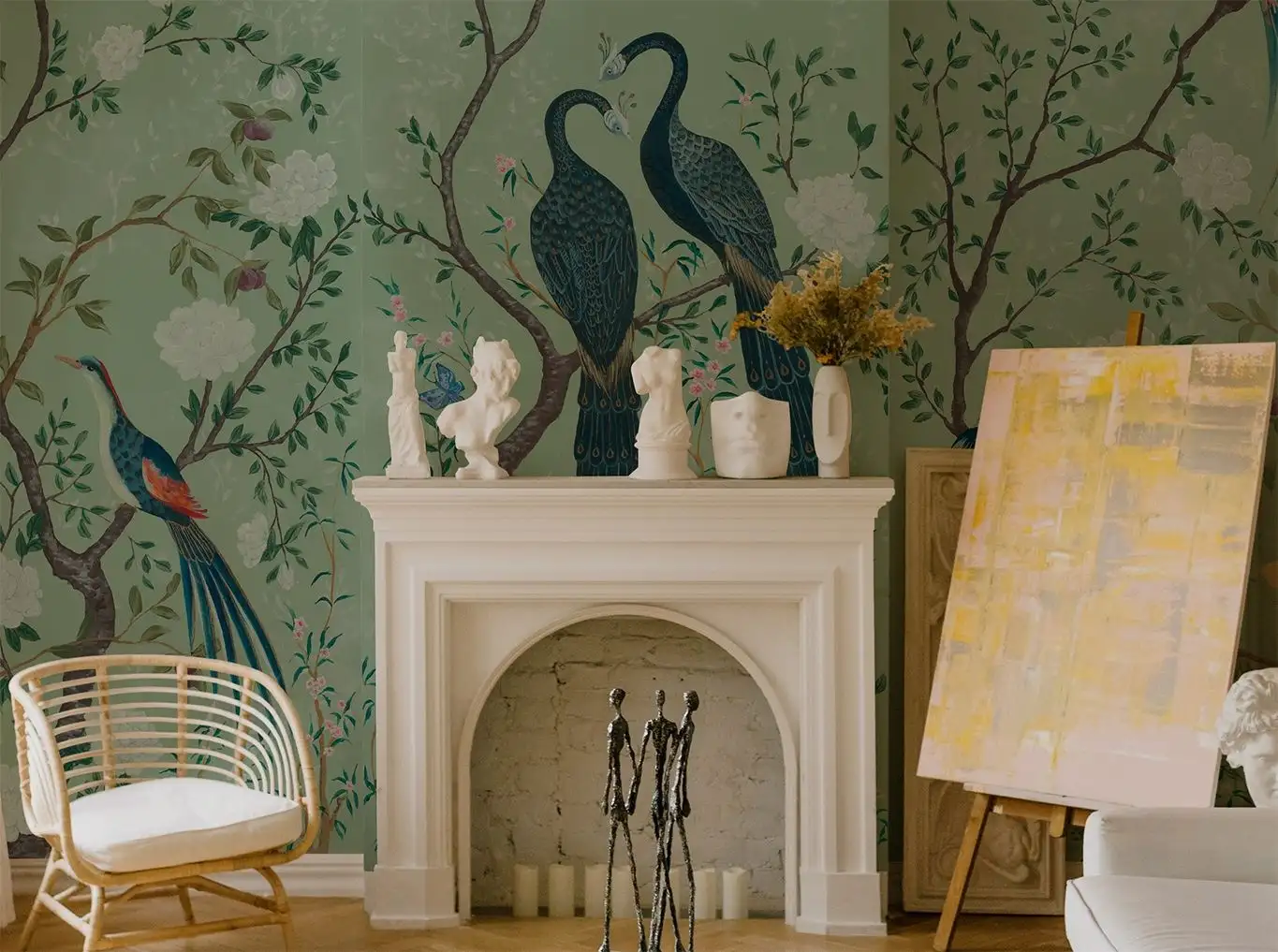 Edo mint, col.90 - Blumen - Blätter - Tapeten mit Vogelmotiven - Tier Tapeten - Multicolor - COORDONNÈ