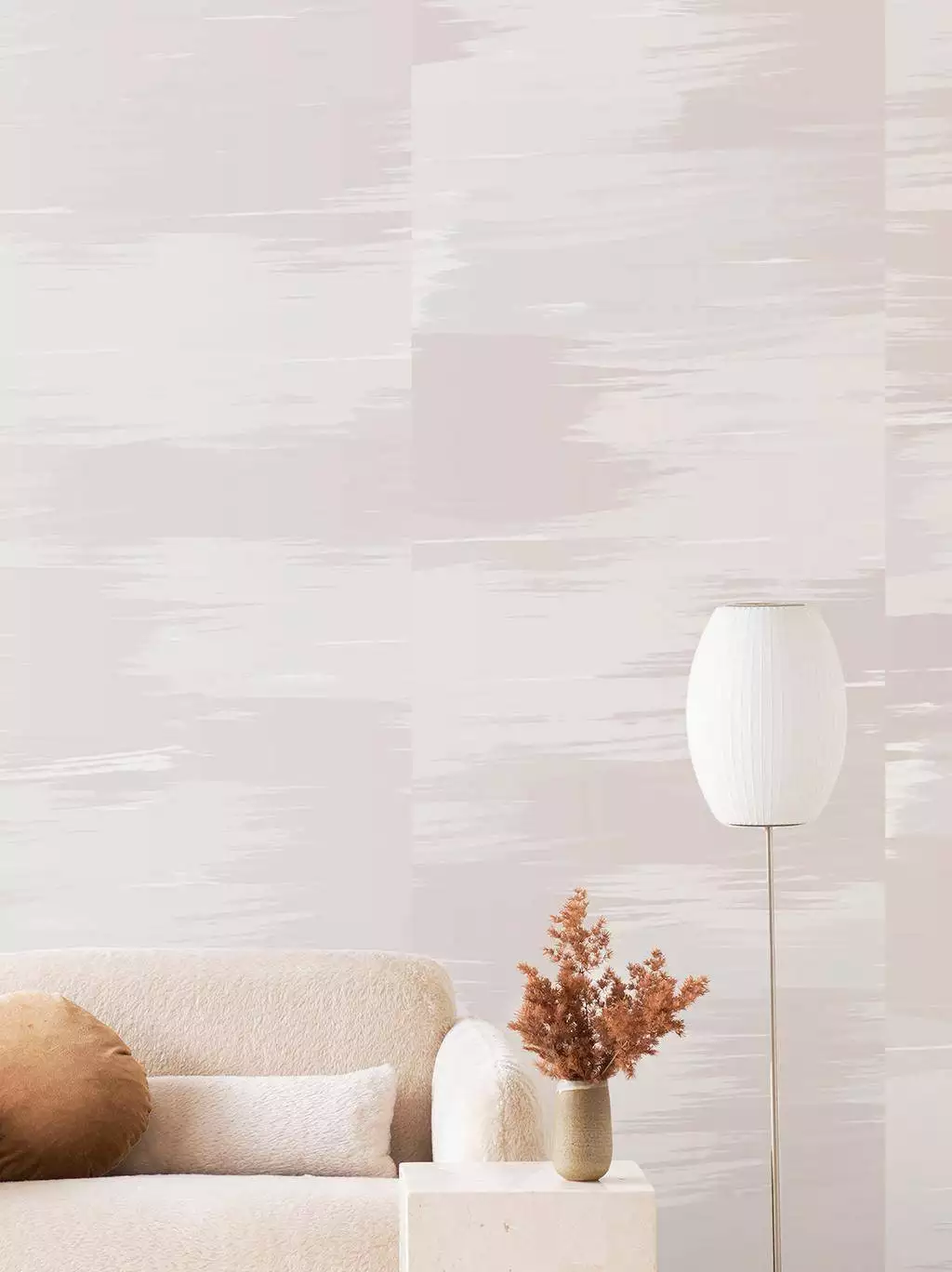 Mirage Grasscloth Wallpaper, col. Buff - Aquarell - Schemen/Silhouetten - Creme - Hellbraun - Emma Hayes