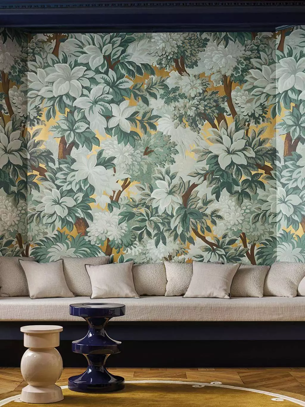 Broceliande - Blätter - Bäume - Florale Muster - Großmotiv - Wald - Gold - Multicolor - Casamance