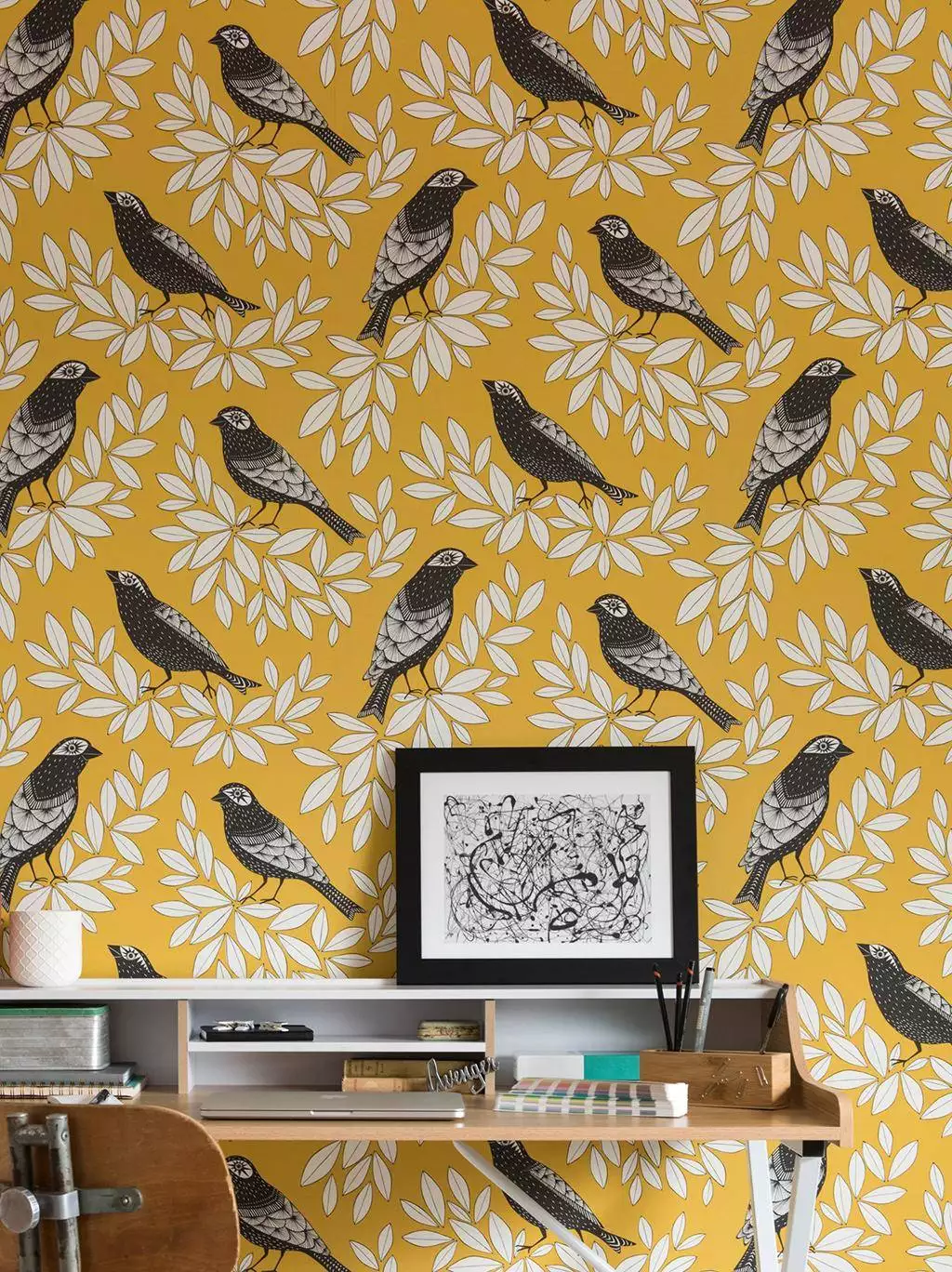 Songbird Summer - Blätter - Florale Muster - Tiere - Vögel - Anthrazit - Creme - Gelb - MissPrint