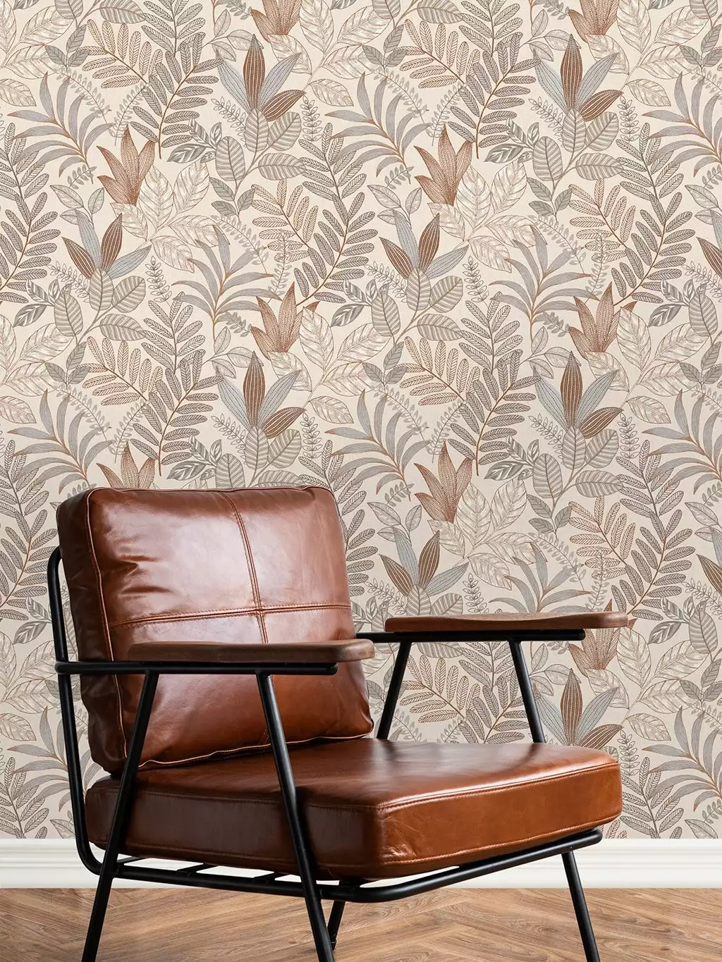 Embroidery, col. 02 - Blätter - Florale Muster - Braun - Creme - Hellblau - DECOPRINT