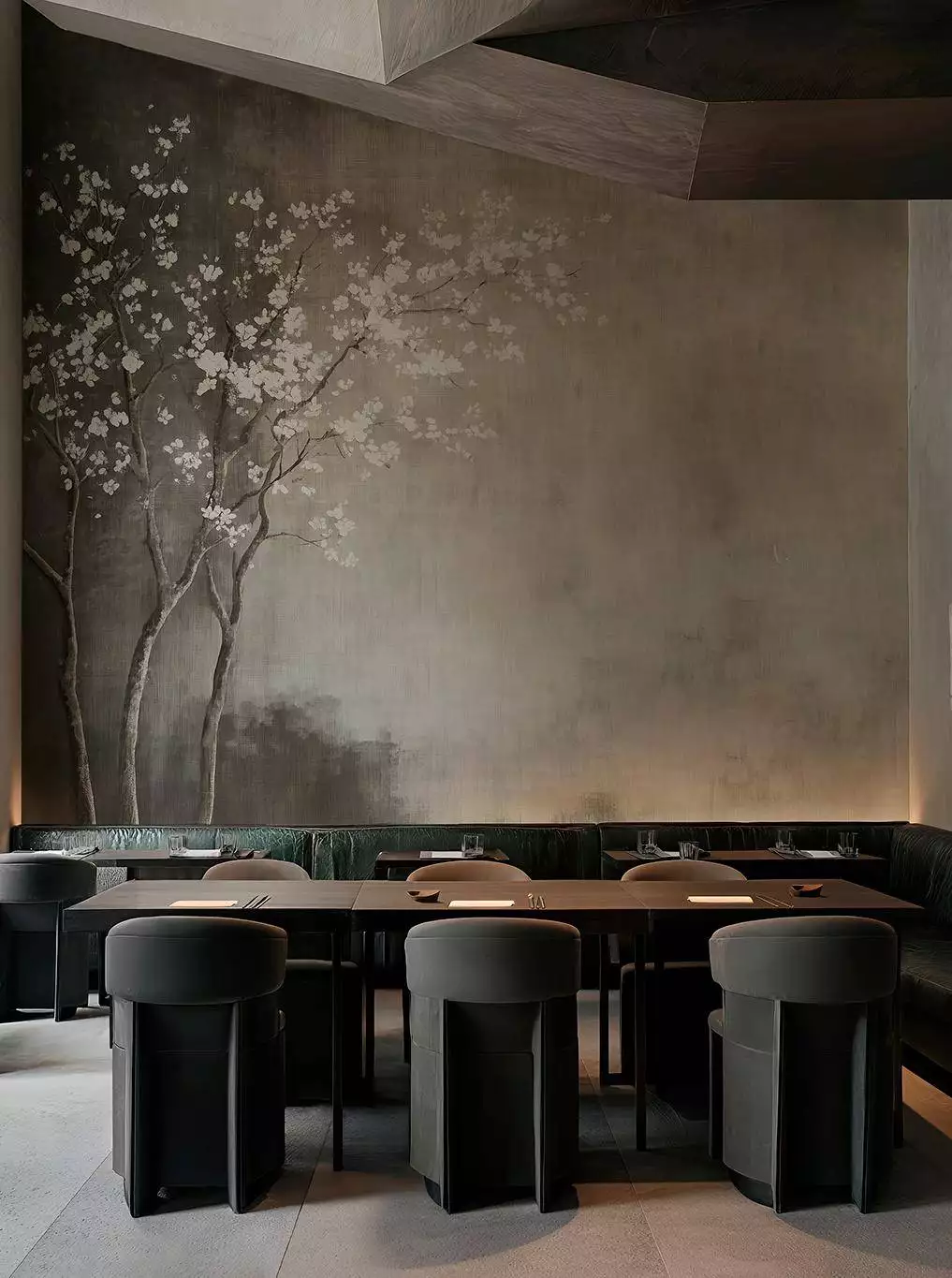 White Spring, Christian Benini - Blumen - Blätter - Bäume - FotoTapeten - Äste - Anthrazit - Creme - Grau - Wall&decò