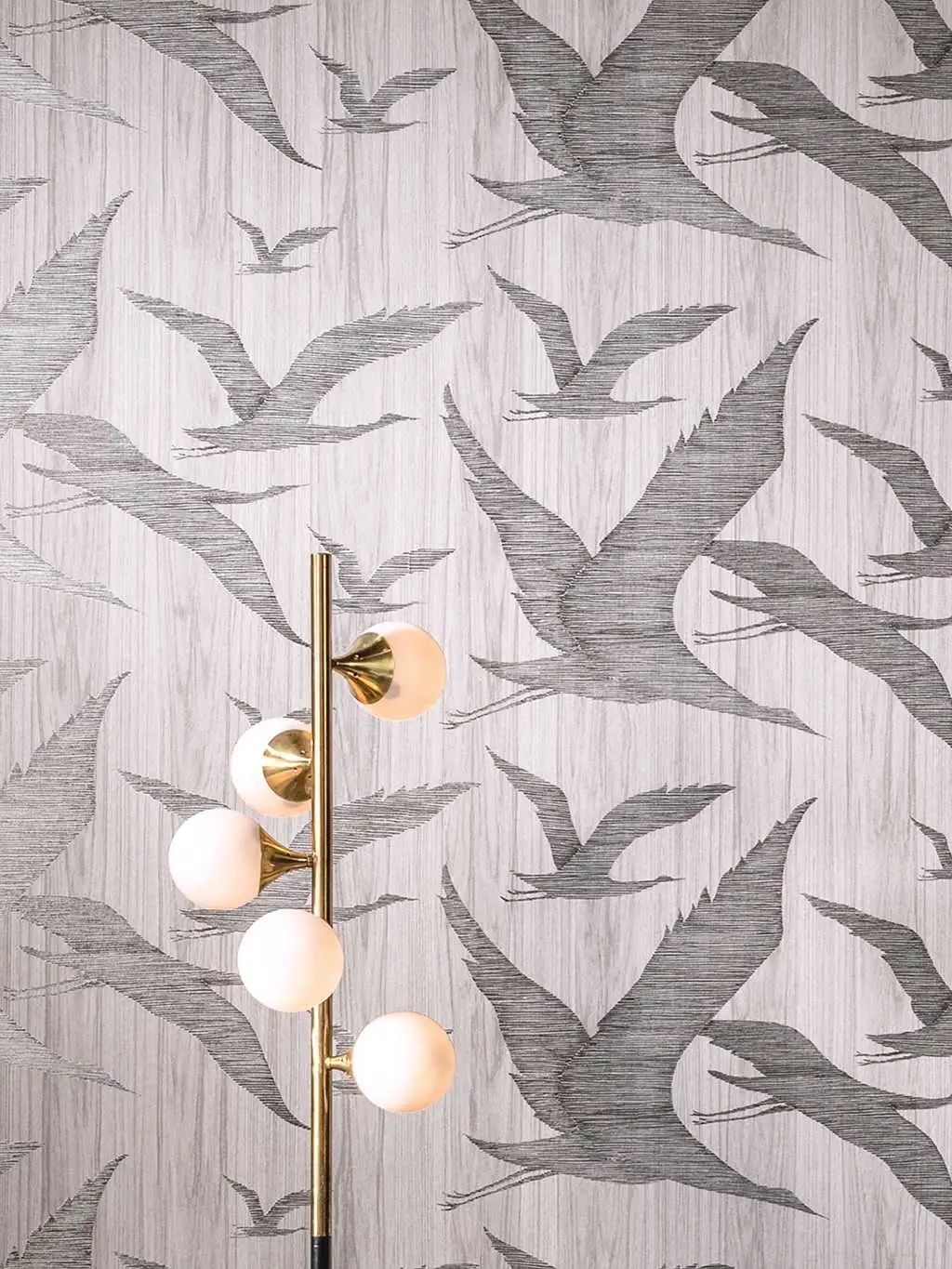 Hover, col.40 - Tapeten mit Vogelmotiven - Anthrazit - Grau - Silber - Weiß - ARTE