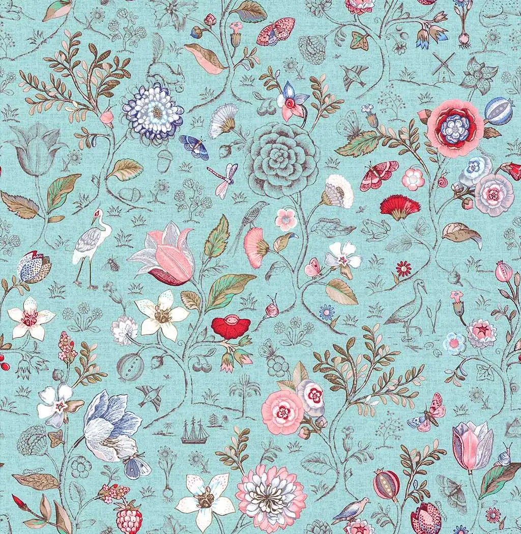 Spring to Life, col.02 - Blumen - Tapeten mit Vogelmotiven - Braun - Mint - Multicolor - Pip Studio