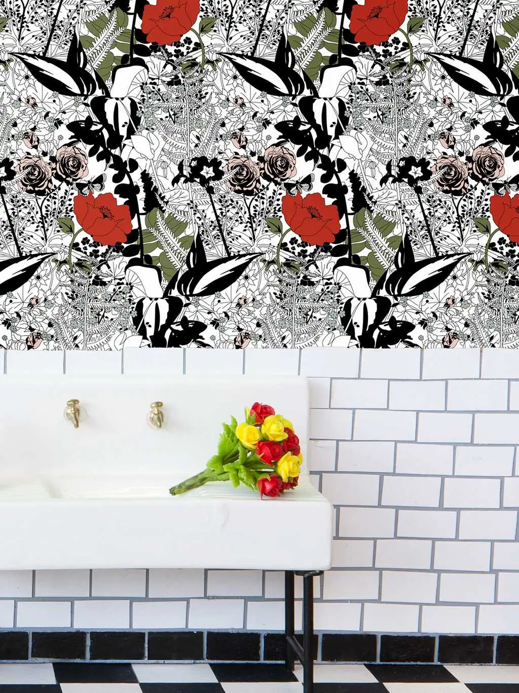 English Garden, colour - Blumen - Grün - Rot - Schwarz - Weiß - Dupenny