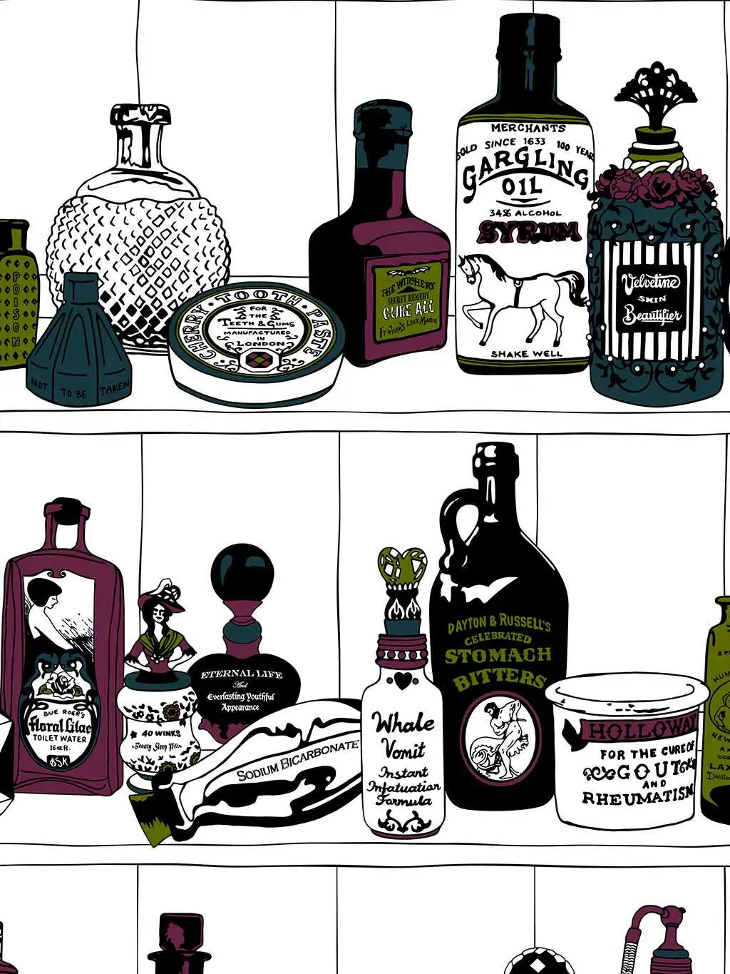 Potions, colour - Flaschen - Grün - Lila - Petrol - Schwarz - Weiß - Dupenny