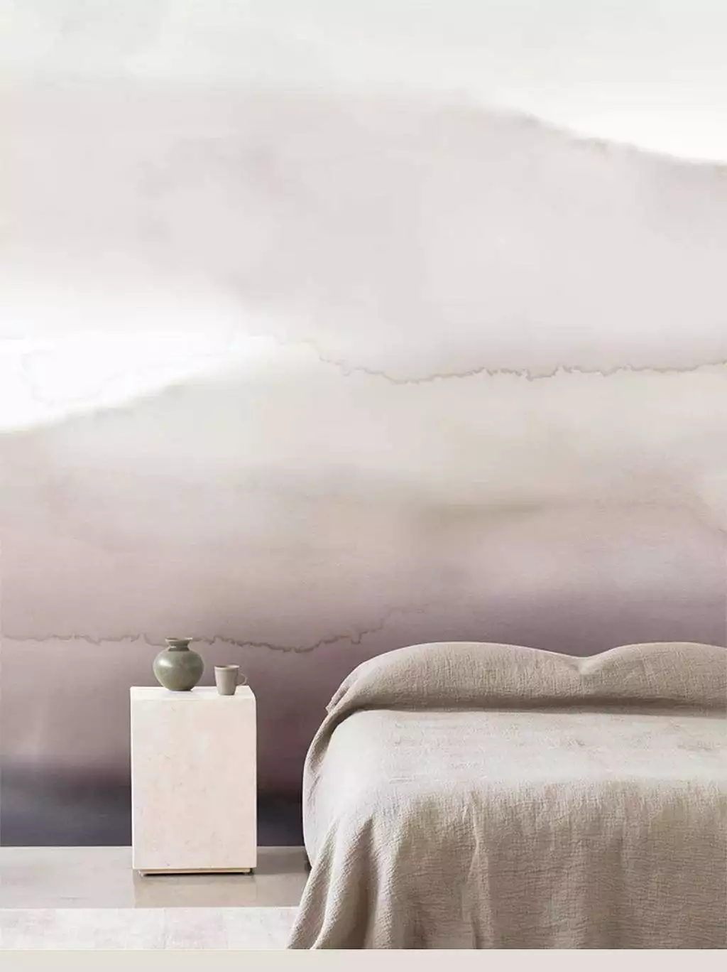 Wash Wallpaper, col. Plum - FotoTapeten - Landschaft - Moderne Muster - Creme - Rosa - Weiß - Emma Hayes