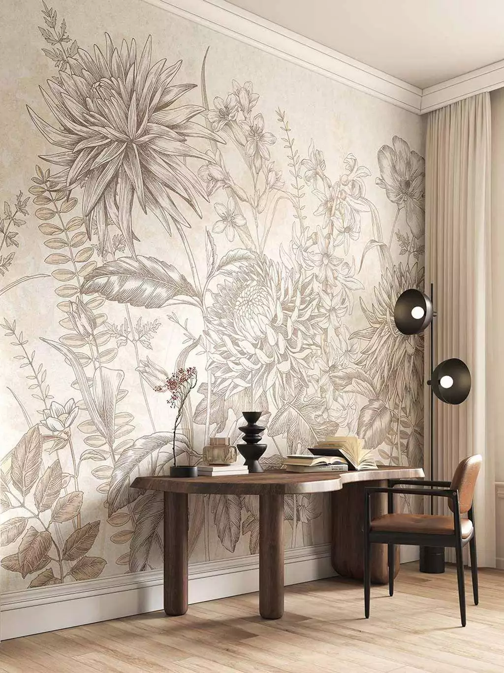 Wildflowers - Blumen - Blätter - Florale Muster - Beige - Braun - Creme - Tecnografica