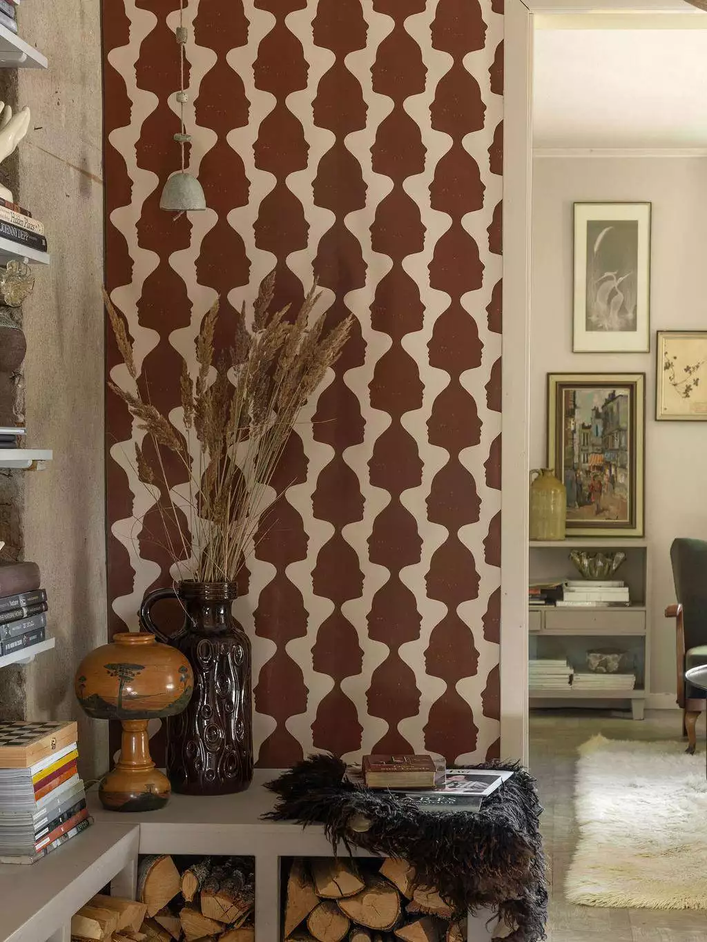 Leila - Gesichter - Streifen - Braun - Creme - Lisa Bengtsson