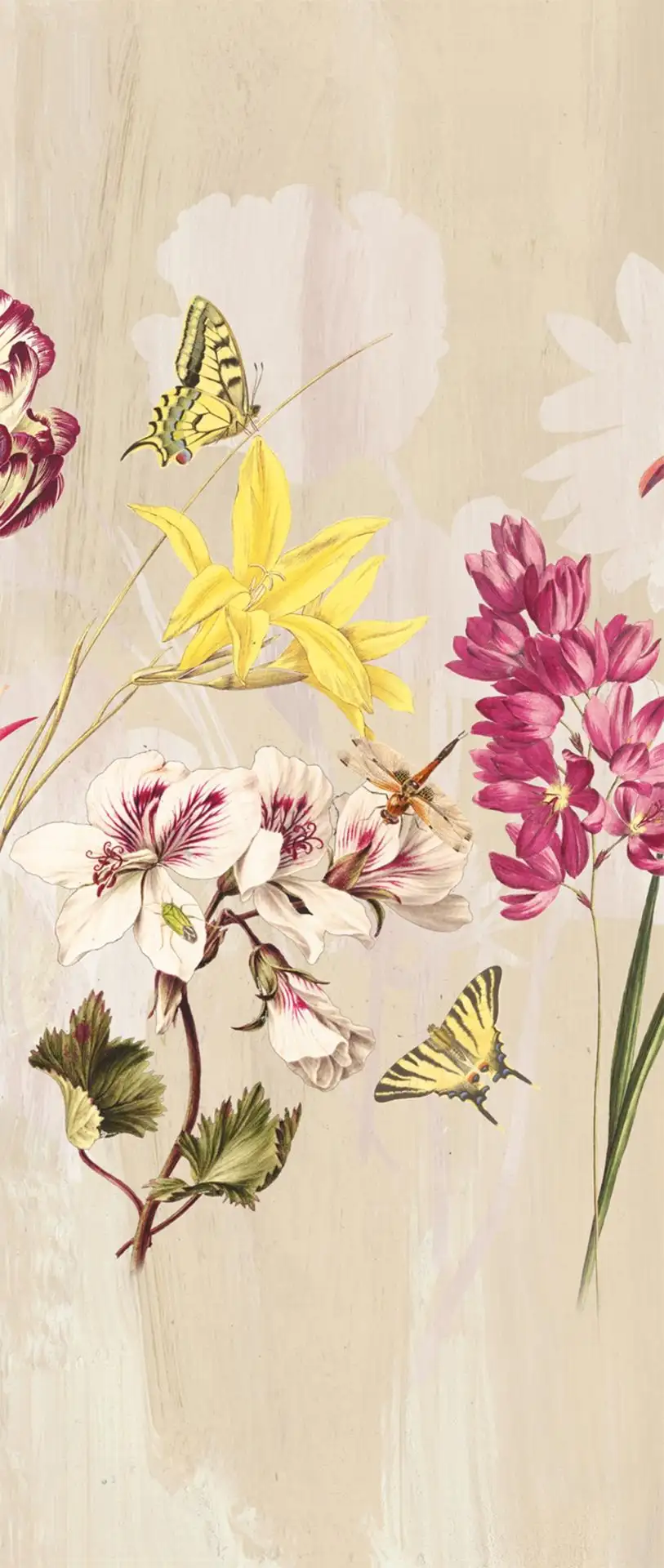 ELISE BLUSH, col. 03 - Blumen - Blätter - Schmetterlinge - Tier Tapeten - Multicolor - Masureel