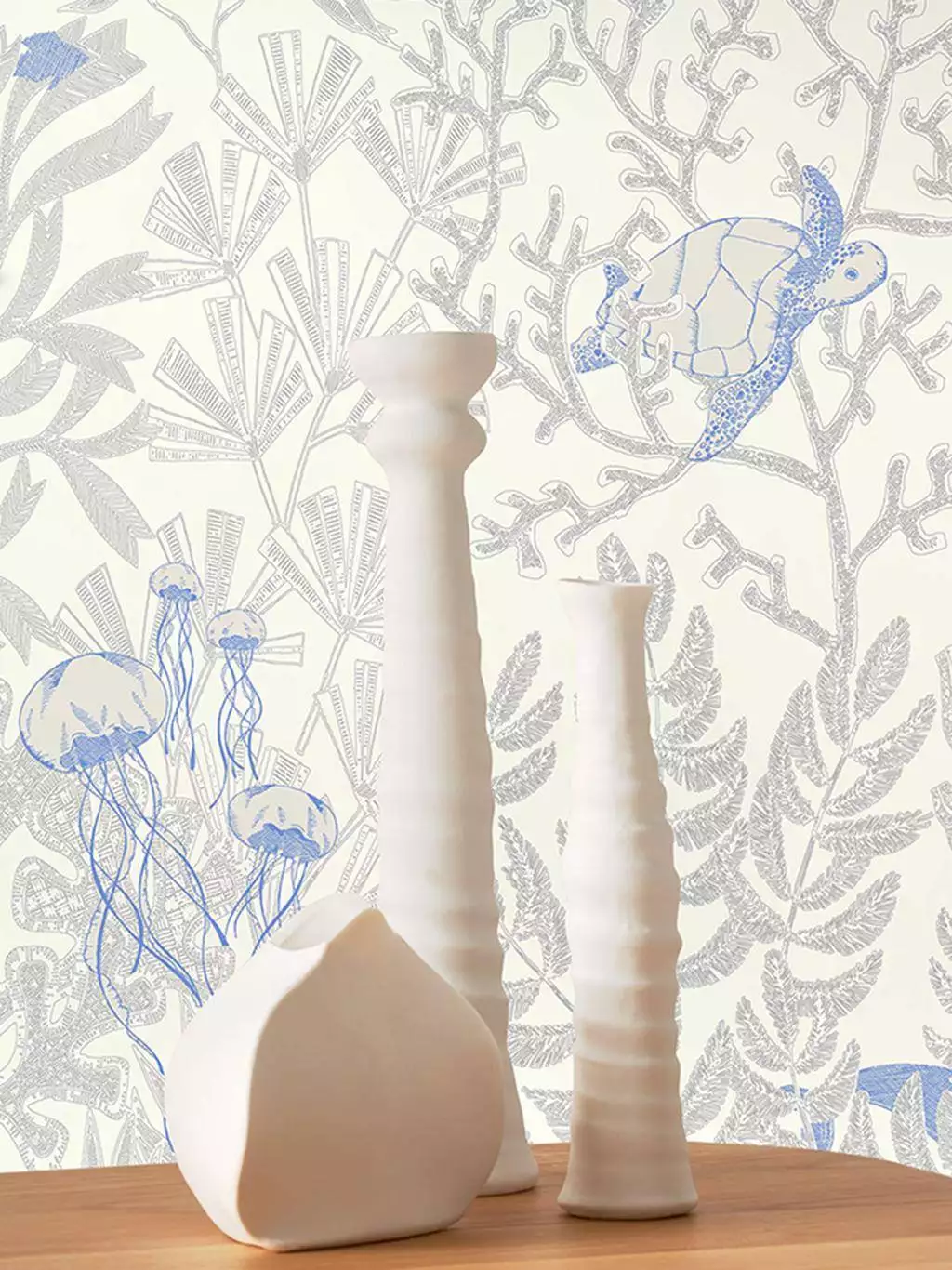 Atlantide col. 04 - Fauna - Fische - Tiere - Blau - Creme - Casadeco