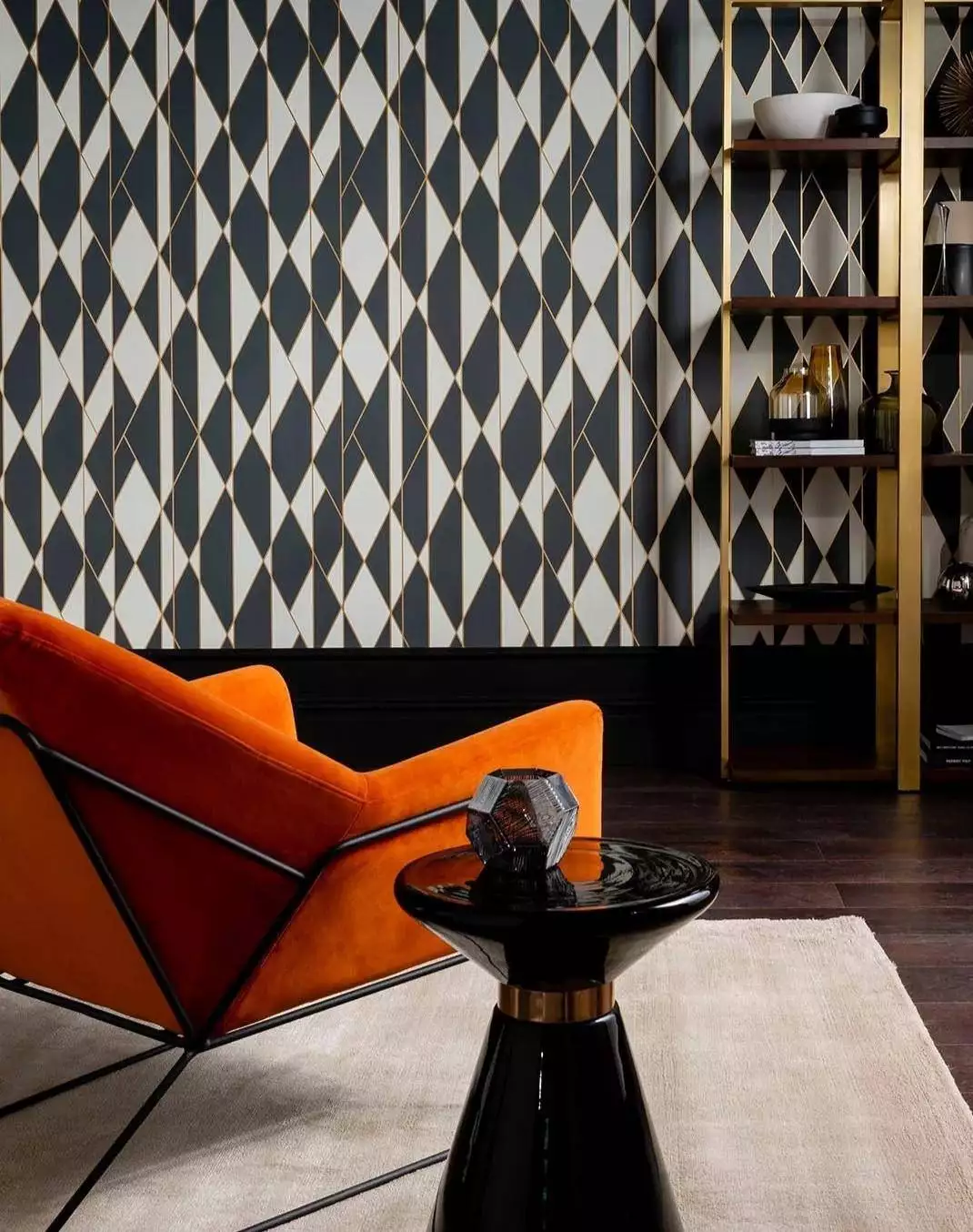 Oblique, col. 09 - Dreiecke - Grafische Muster - Anthrazit - Gold - Weiß - Cole & Son