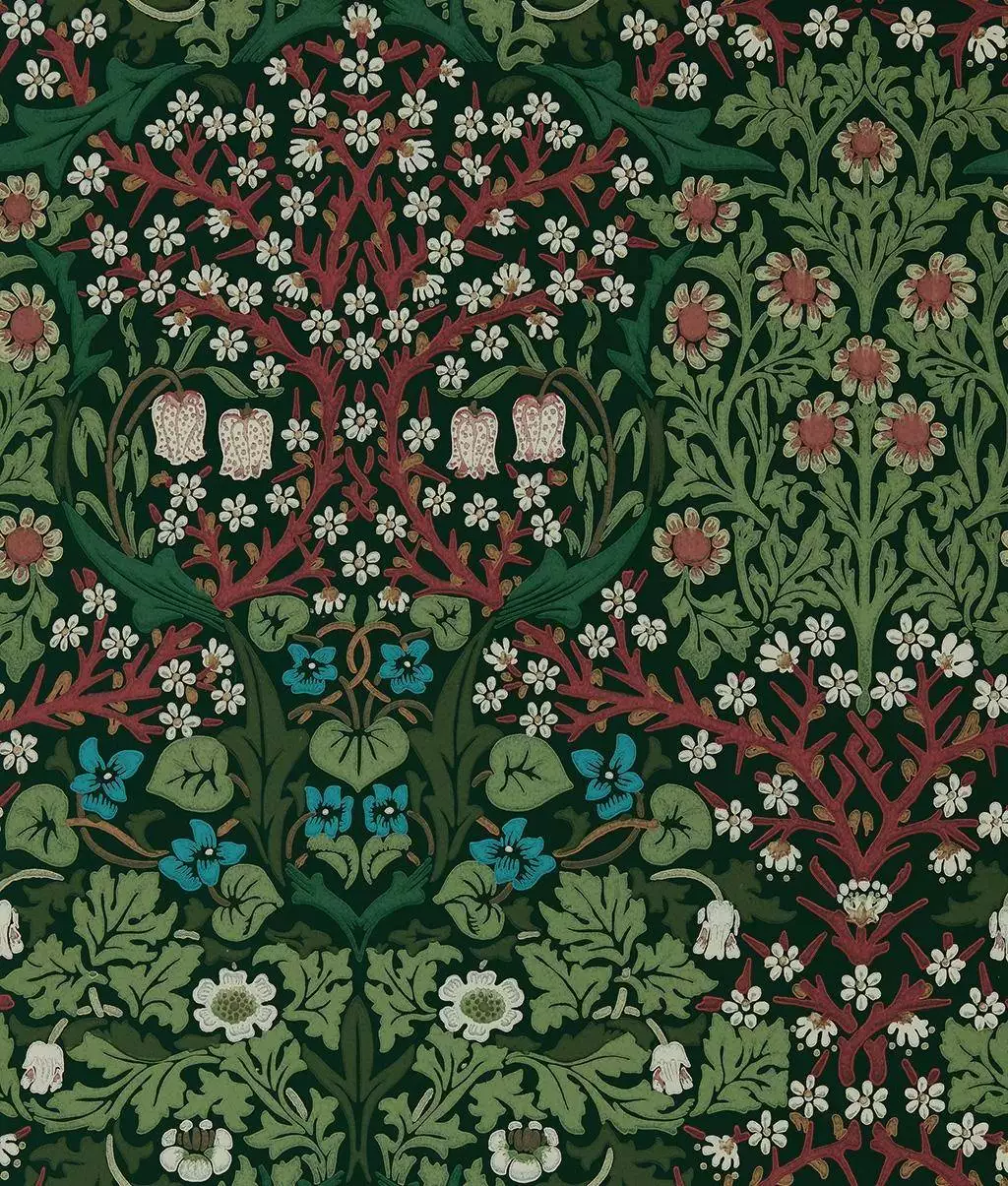 Blackthorn Autumn - Blumen - Blätter - Braun - Grün - Rot - Weiß - Morris & CO