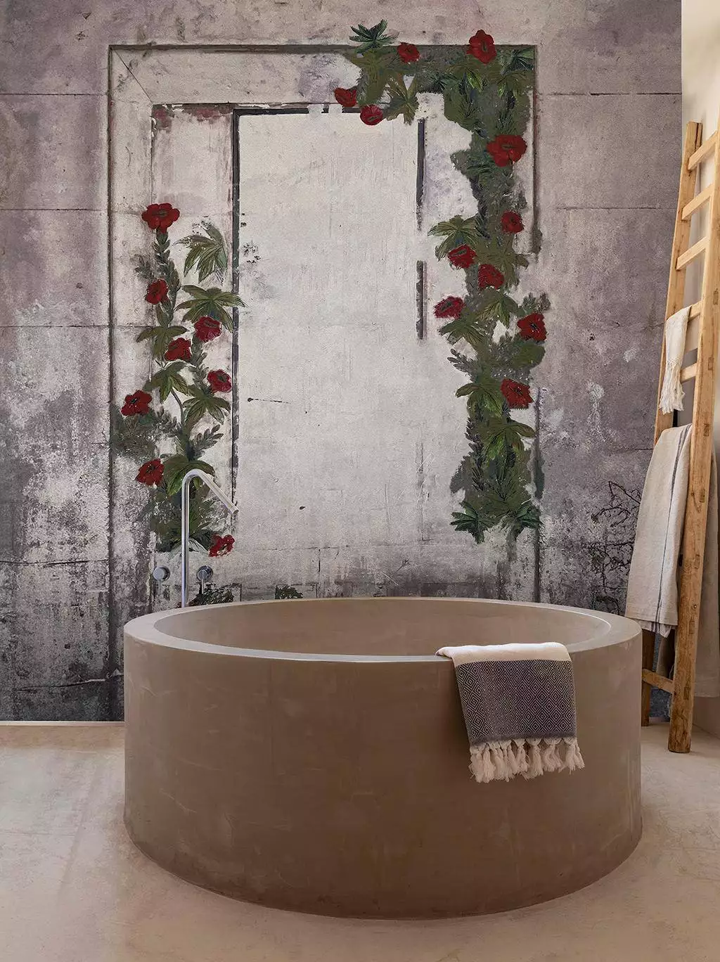 Stolen Flowers by Wall and deco - Ranken - Grau - Grün - Rot - wall & decò