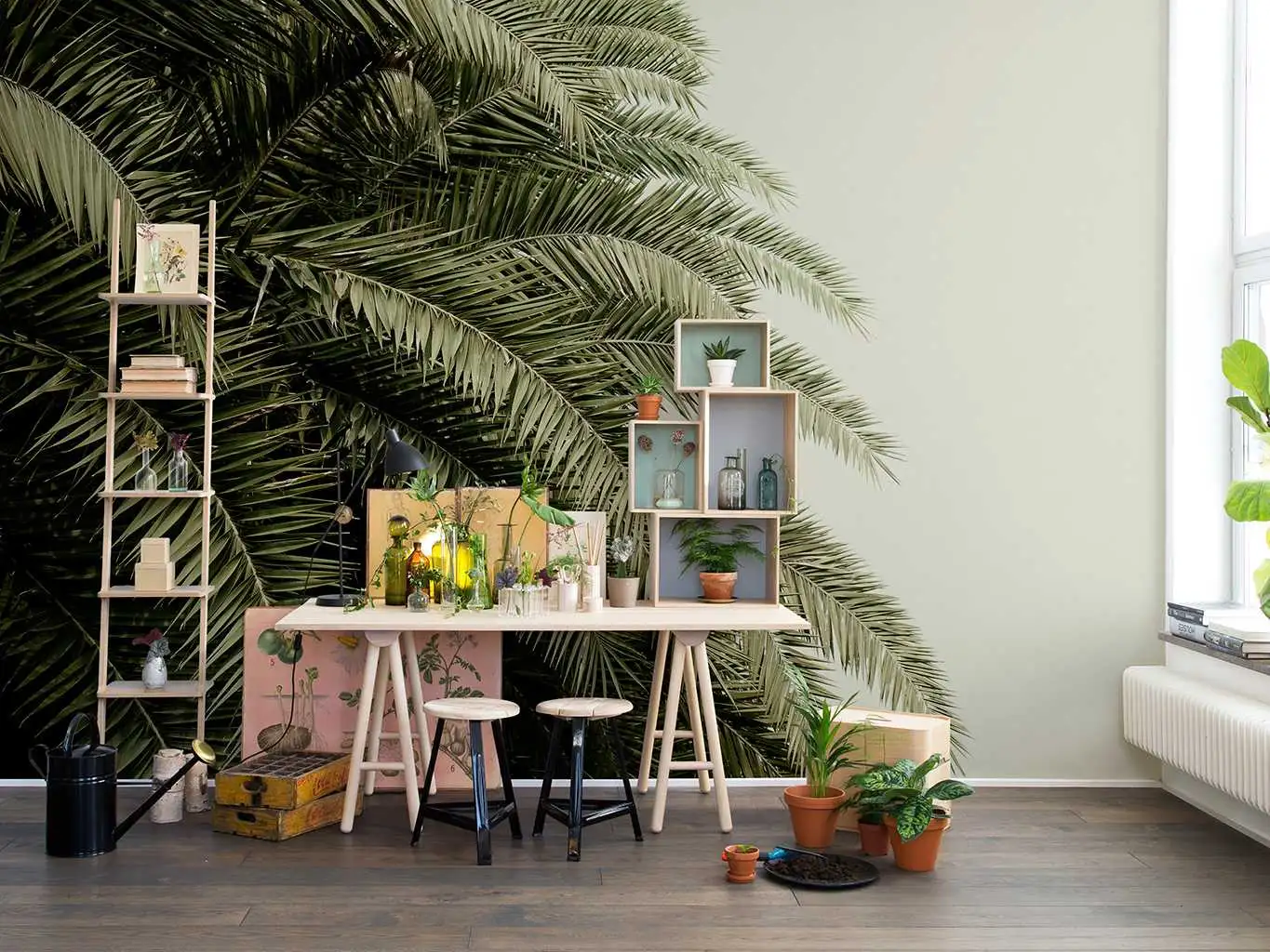 Leaf Love - Blätter - Creme - Grün - Rebel Walls