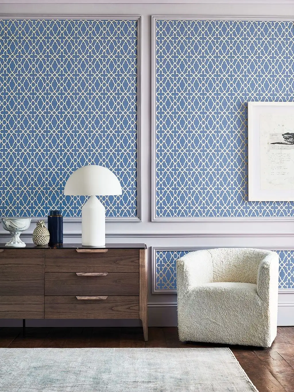 Treillage, col. 1 - Ornamente Tapeten - Blau - Weiß - Cole & Son