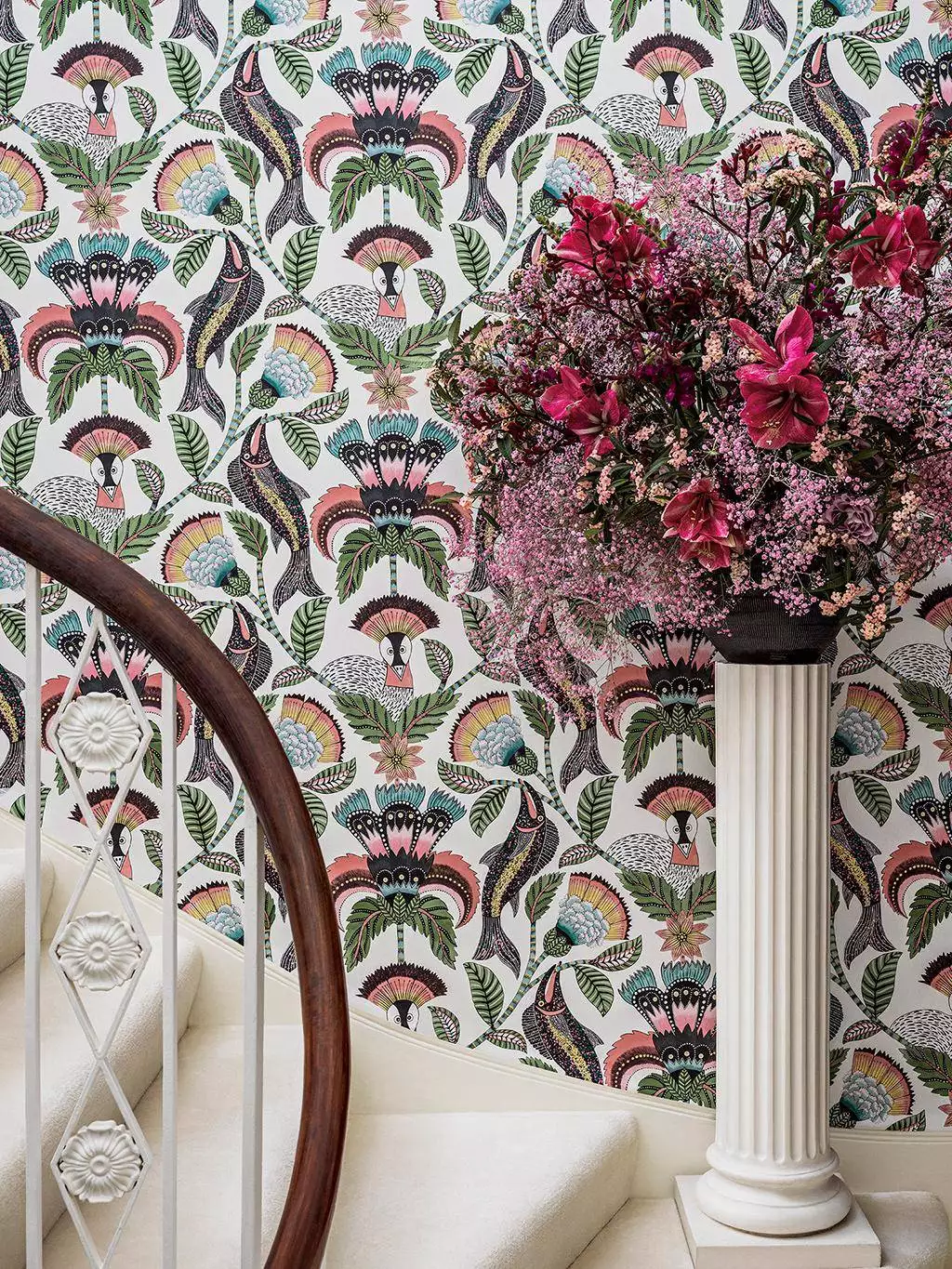 Nene, col. 36 - Blumen - Bäume - Fauna - Federn - Fische - Vögel - Boudin blue - Creme - Gelb - Hellgrün - Olive - Rosa - Schwarz - Cole & Son