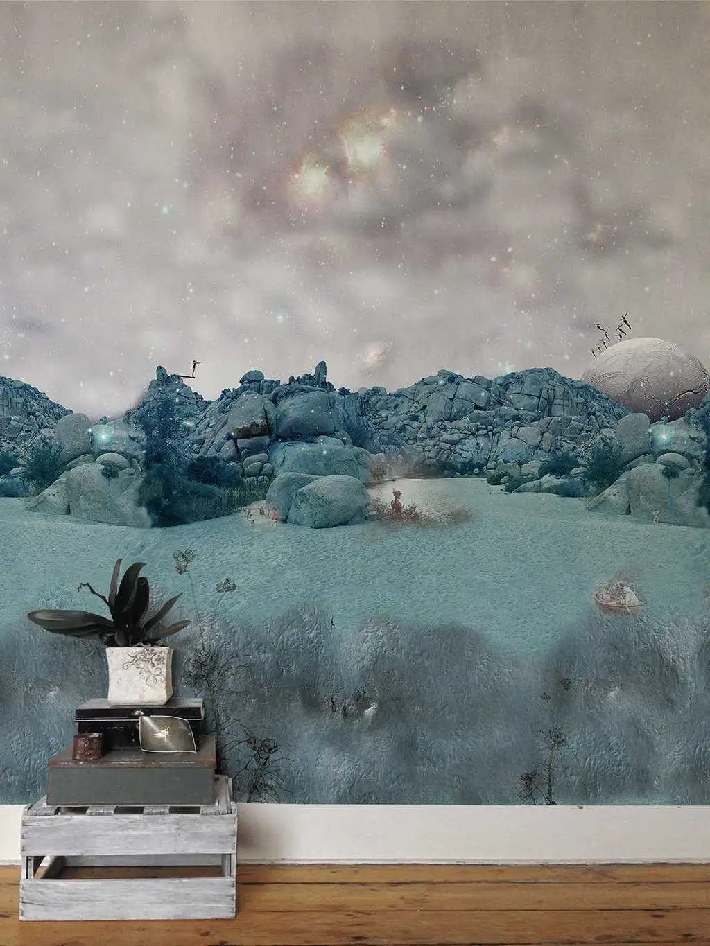 Les Voyages fantastique - Figuren - Landschaft - Grau - Mint - Türkis - Elli Popp