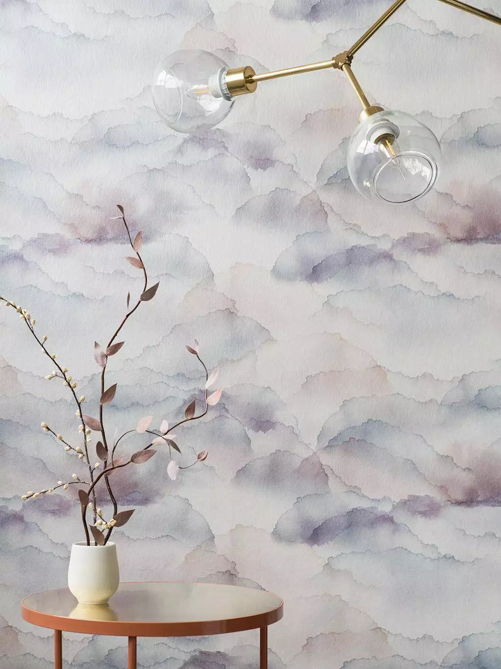 Cloud Wallpaper, col. Mauve - Aquarell - Moderne Muster - Creme - Lila - Rosa - Emma Hayes