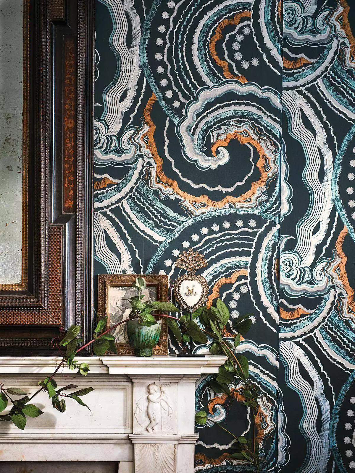 Fantasia, col. 06 - Abstrakt - Kreise - Marmor - Wellen - stein naturstein - Anthrazit - Multicolor - Perlmutt - ROMO