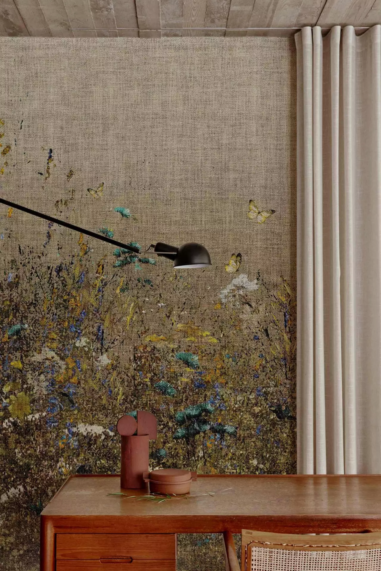 Field of gold - Blümchentapete - Florale Muster - FotoTapeten - Gras - Landschaft - Schmetterlinge - Braun - Gelb - Grün - Hellbraun - Multicolor - wall & decò