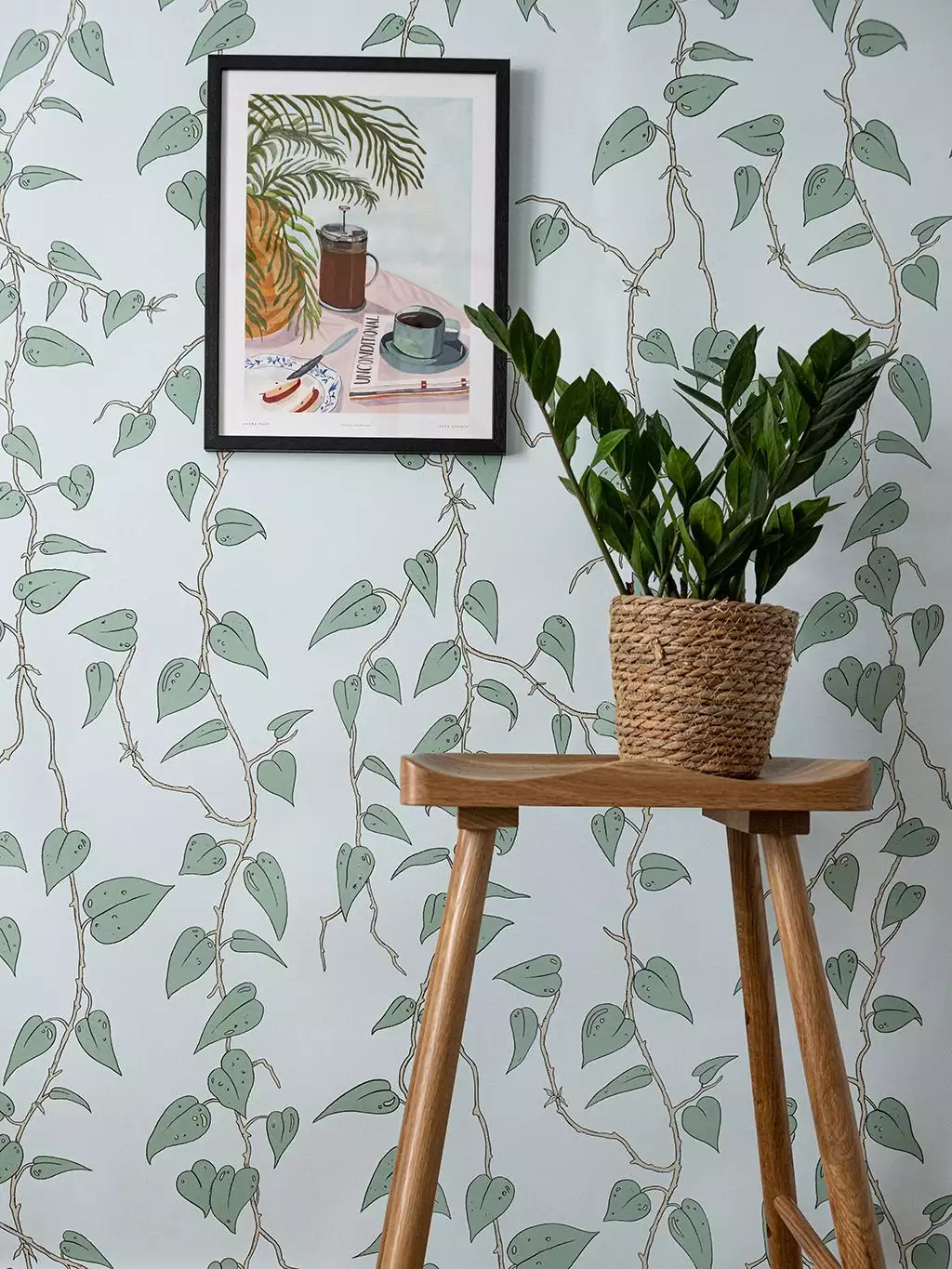 Cascada Wallpaper in Larimar-Blue - Blätter - Florale Muster - Grün - Hellblau - Wear the walls