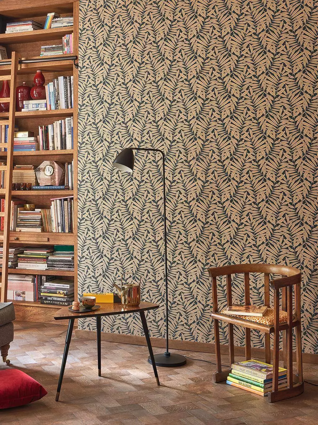 Preston, col. 77 - Blätter - Florale Muster - Gold - Schwarz - Casadeco