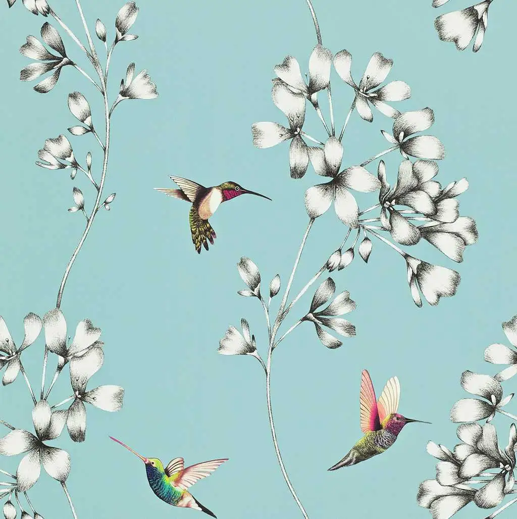 Ricka, col.60 - Blumen - Tapeten mit Vogelmotiven - Multicolor - Schwarz - Weiß - Sanderson 