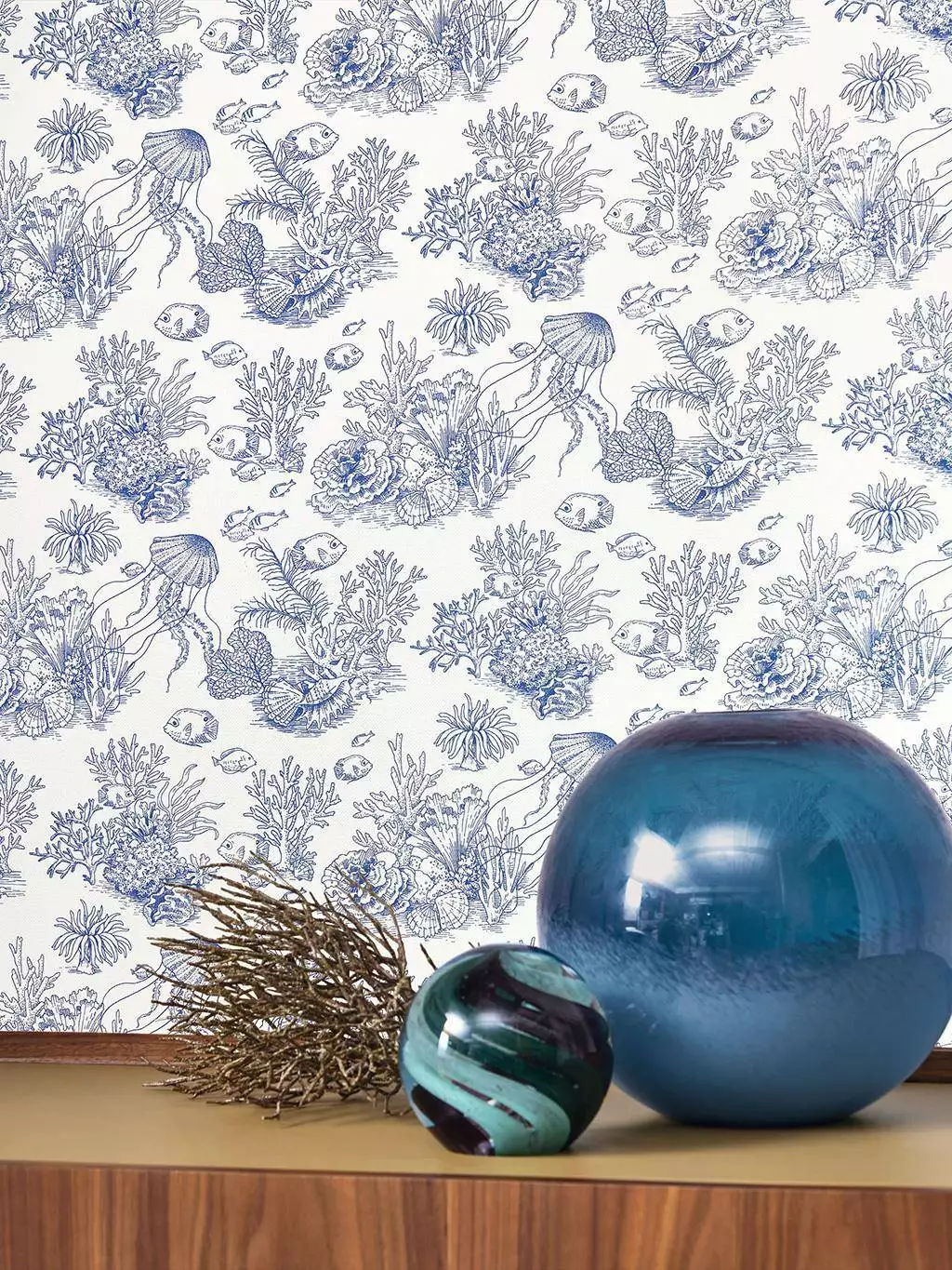 Côte Sauvage, col. 46 - Fische - Meer - Unterwasserwelt - Zeichnungen - Blau - Casadeco