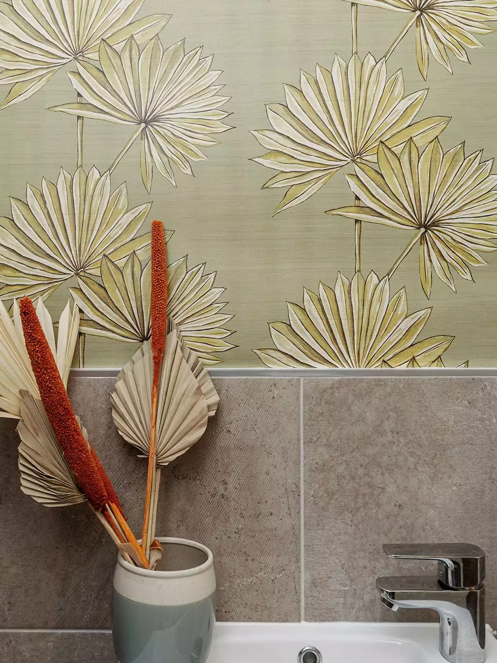 Palmetto Wallpaper in Sage-Green - Blätter - Anthrazit - Hellgrün - Wear the walls