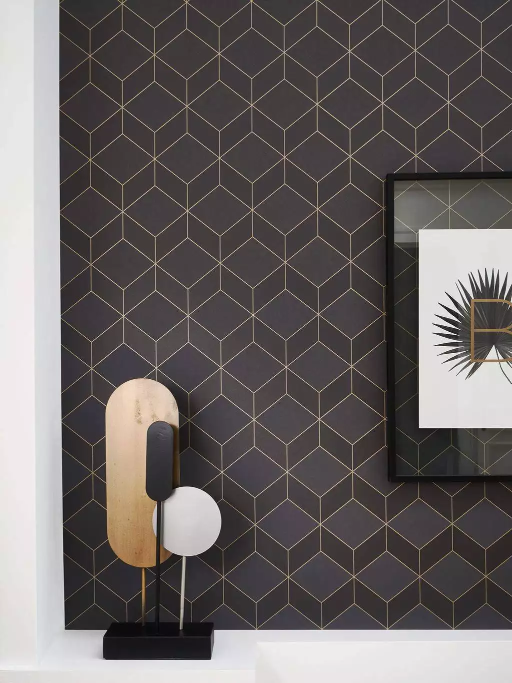 Metro, col. 03 - Grafische Muster - Rauten - Anthrazit - Braun - Gold - Casadeco