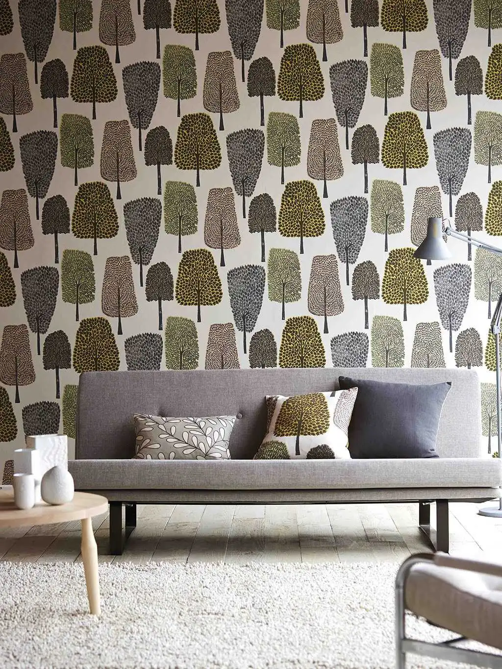 Cedar, col.06 - Bäume - Anthrazit - Hellgrün - Rosa - Weiß - Sanderson 