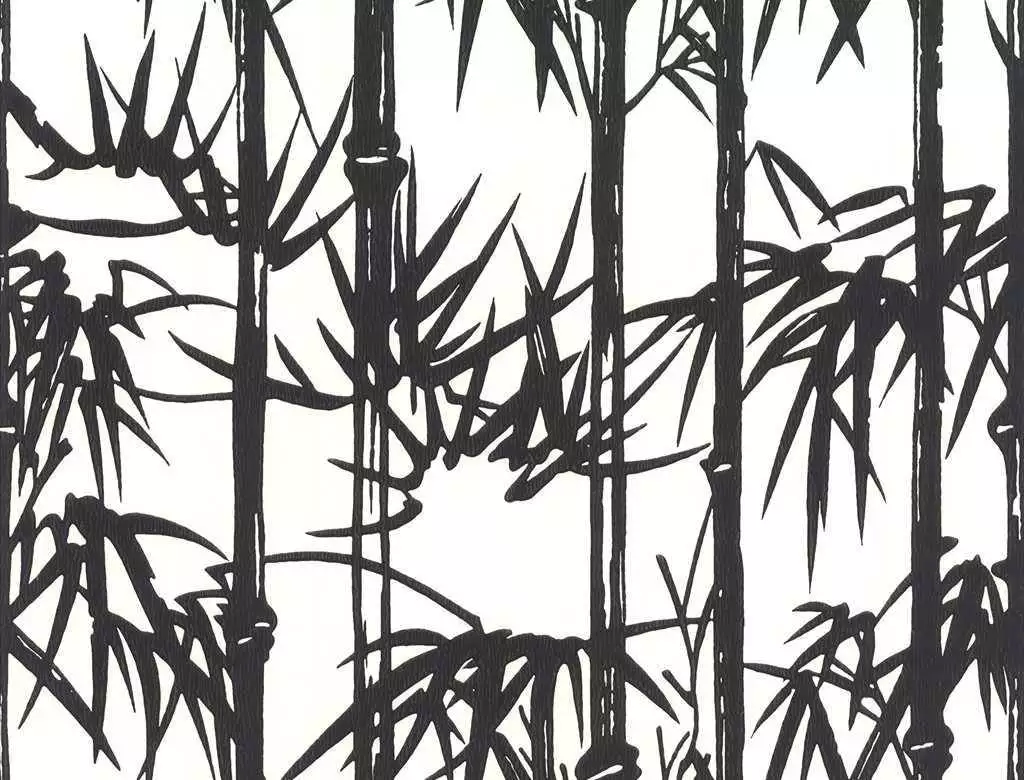 Bamboo, col.19 - Blätter - Äste - Schwarz - Schwarz und Weiß - Weiß - Farrow & Ball