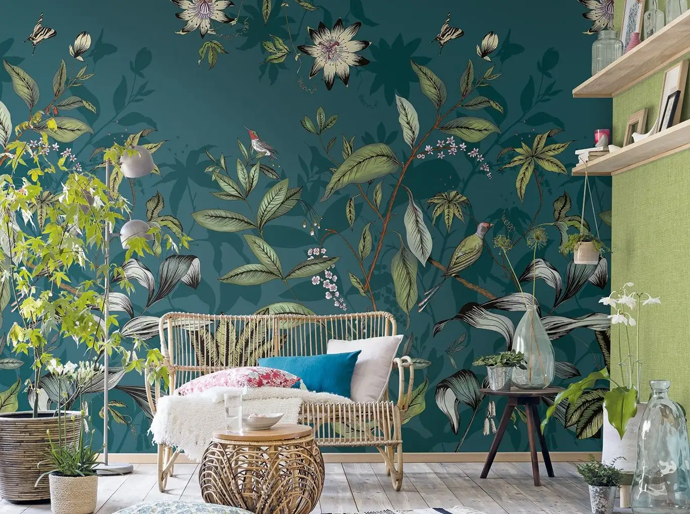 PASSIFLORE, col. 08 - Blumen - Blätter - Tapeten mit Vogelmotiven - Tier Tapeten - Multicolor - Caselio