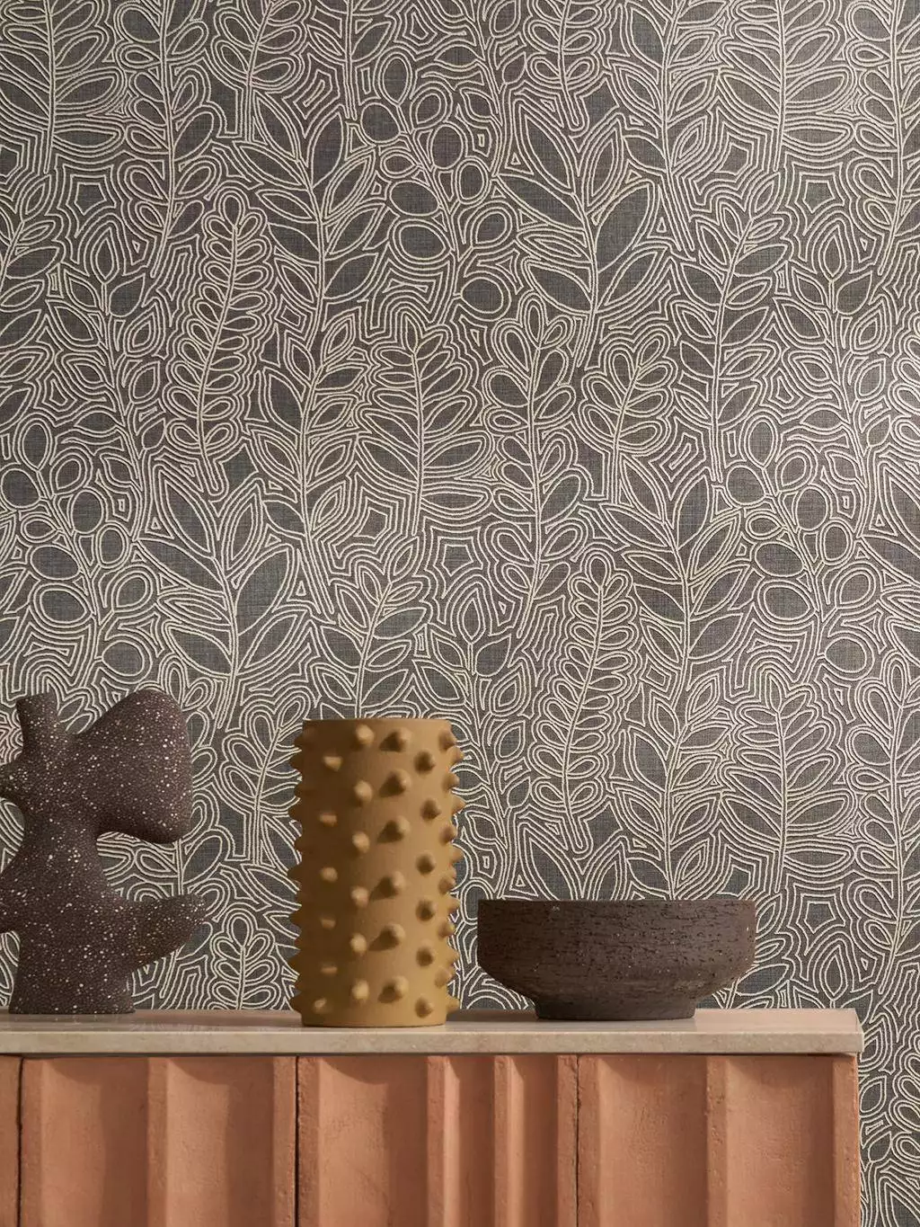 Astragale, col. 16 - Blumen - Blätter - Florale Muster - Creme - Grau - Casamance