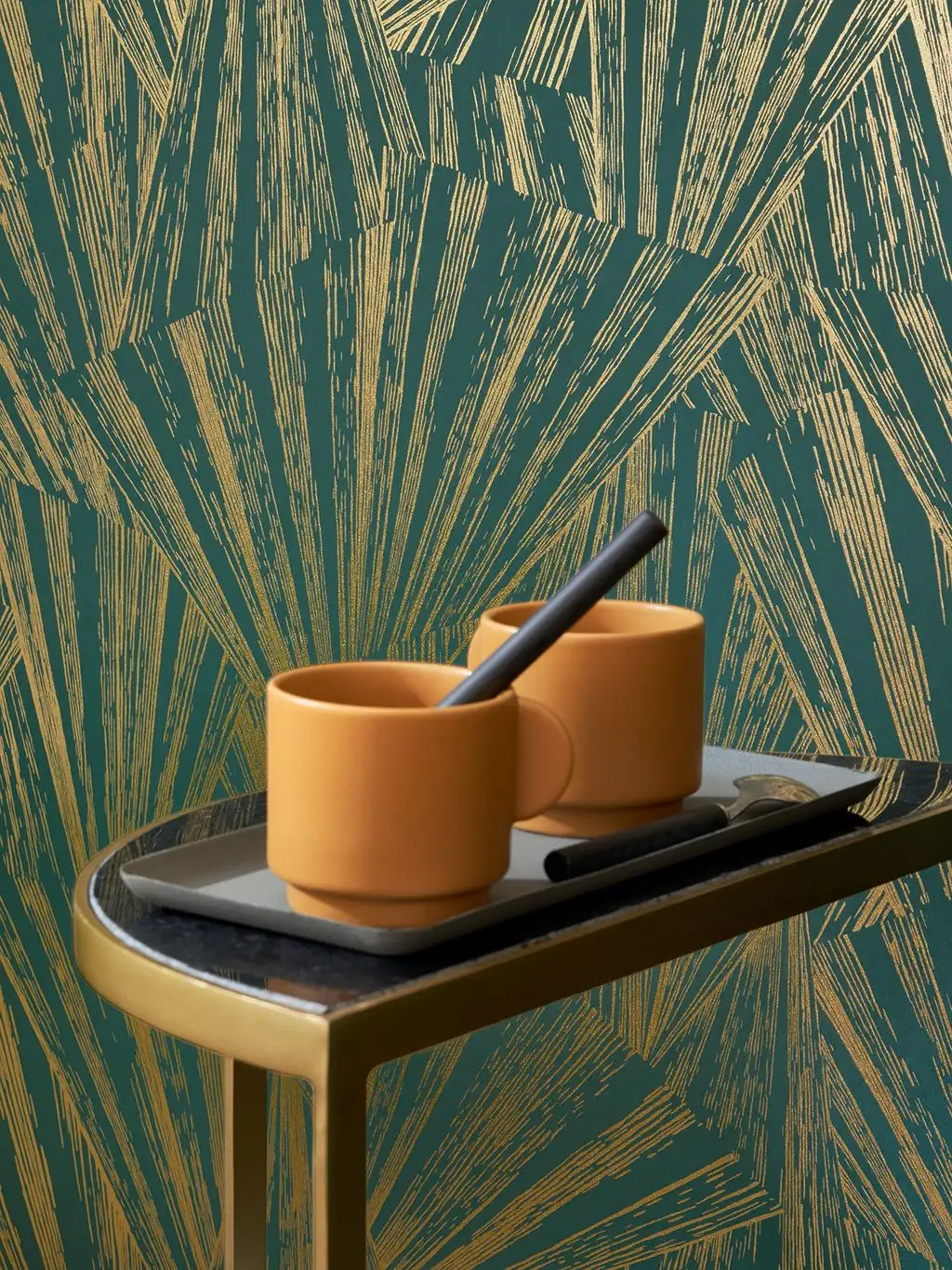 Eclate Foil, col. 03 - Fächer - Gold - Grün - Casadeco