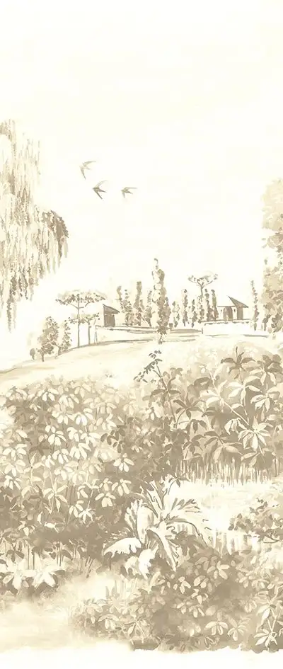 Landscape linnen, col. 03 - Bäume - Landschaft - Braun - Creme - Masureel