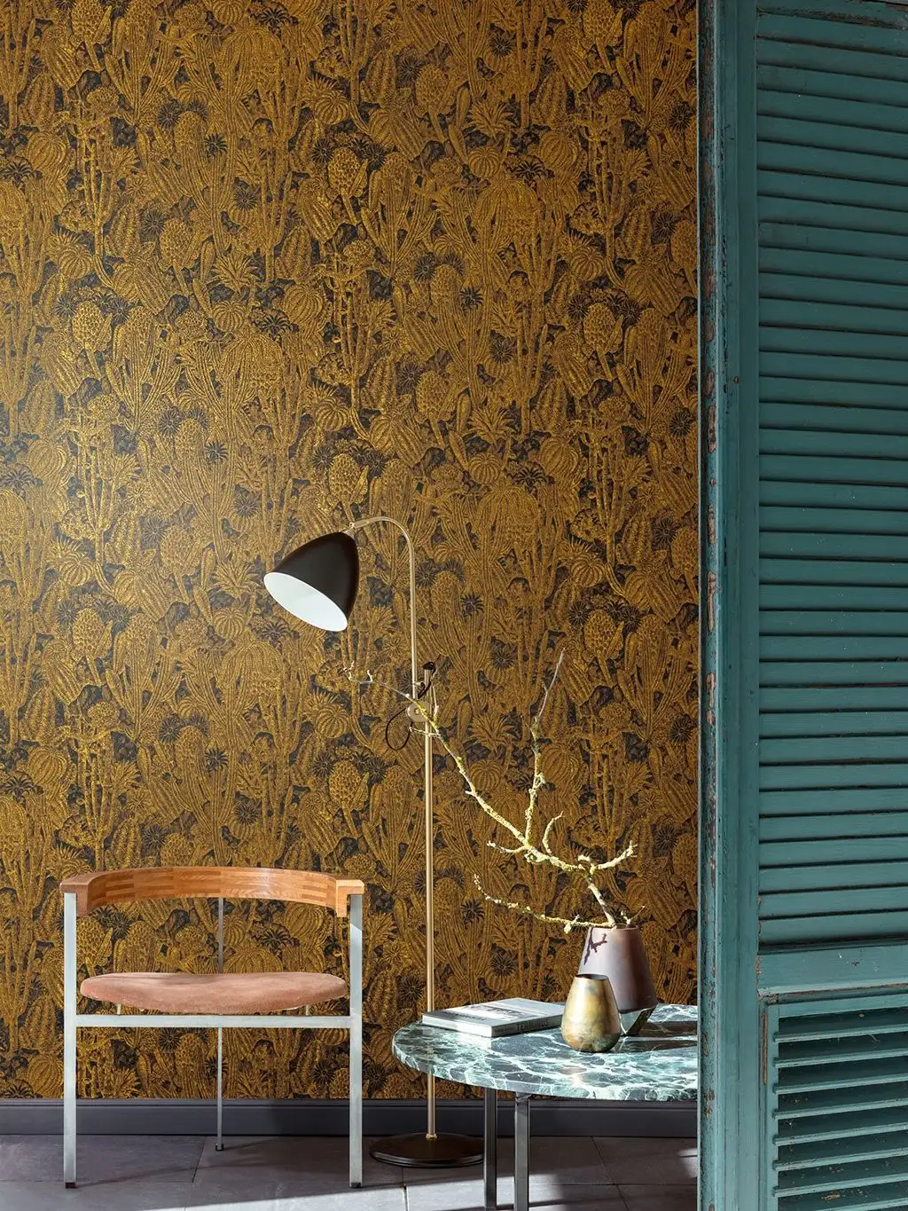 Cactus, Gold - Blätter - Anthrazit - Gold - Masureel