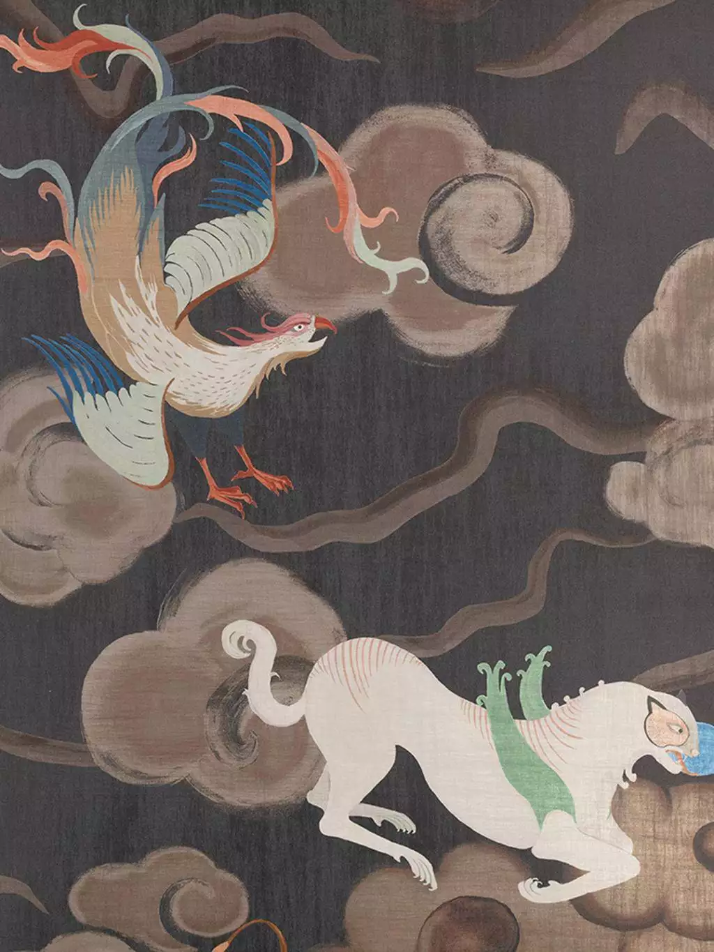 Chimera, col. 03 - Drachen - Exotische Tapeten - Vögel - Wolken - Braun - Bronze - Creme - Hellbraun - ROMO