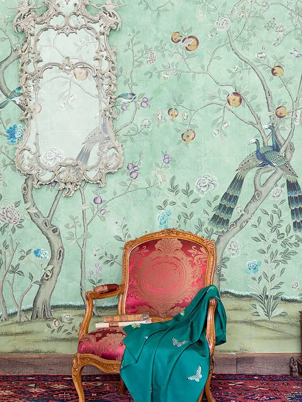 de Gournay - St Laurent - Blumen - Blätter - Bäume - Tapeten mit Vogelmotiven - Tier Tapeten - Äste - Multicolor - de Gournay