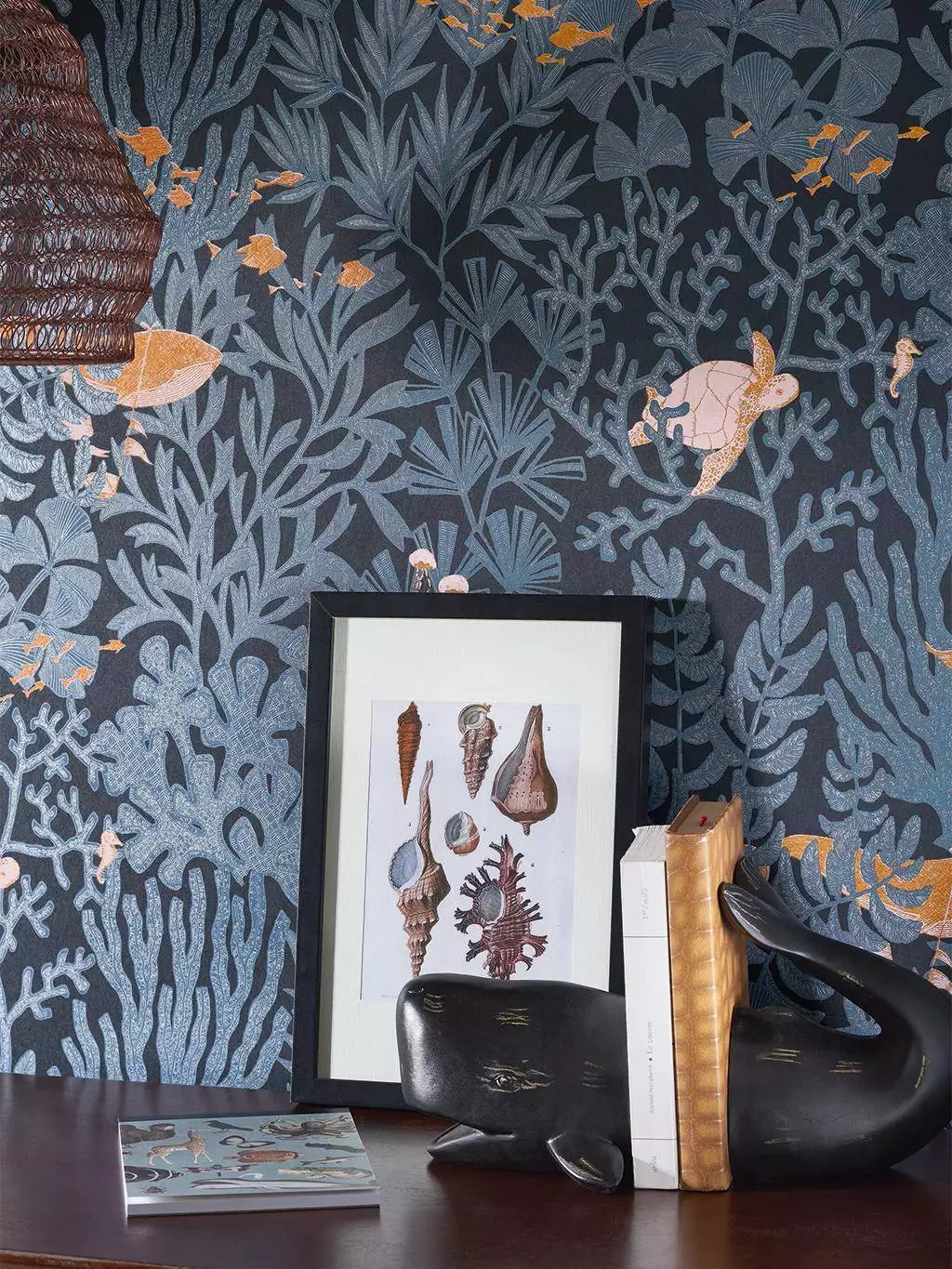 Atlantide, col. 01 - Fauna - Fische - Tiere - Anthrazit - Blau - Orange - Casadeco